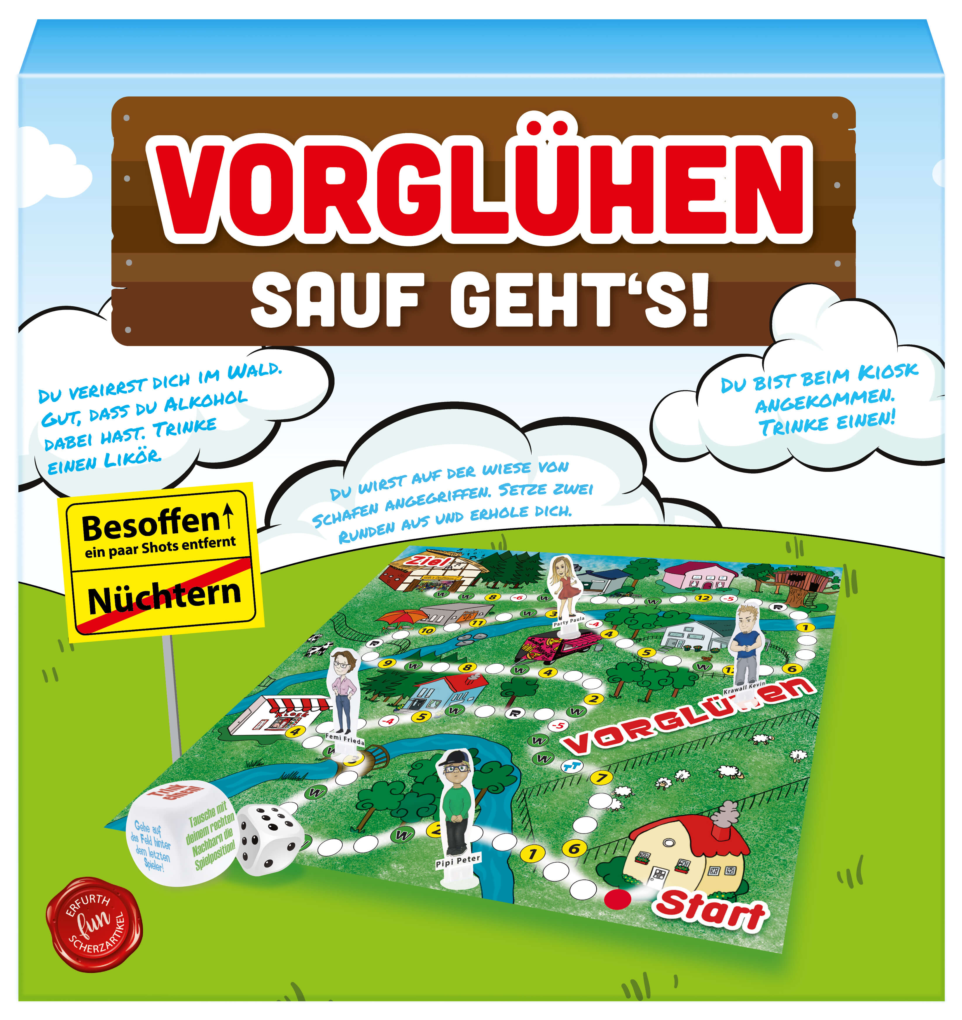 Brettspiel Vorglühen Gesellschaftsspiel Trinkspiel für bis 6 Erwachsene Spieler