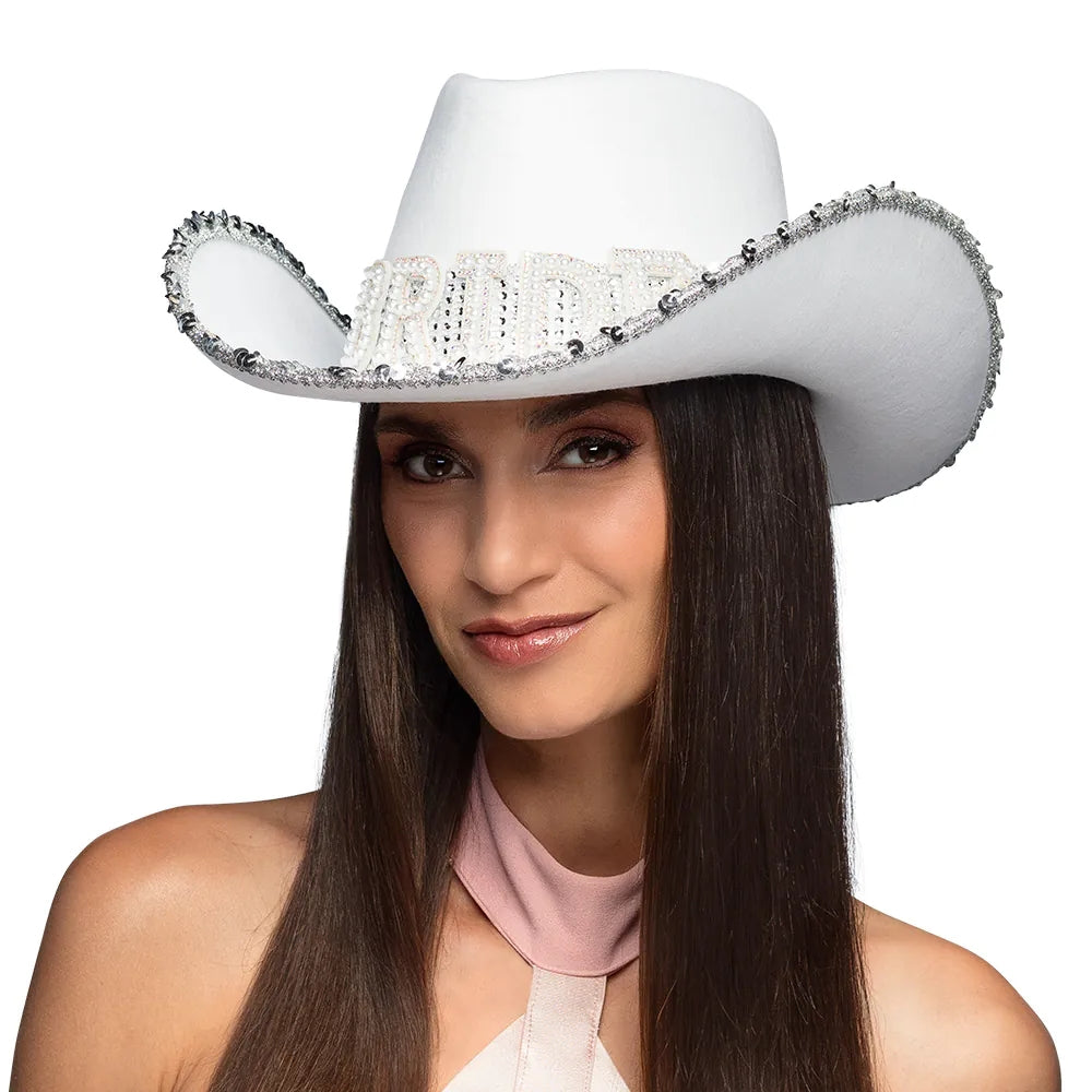 Bride Hut weiß stylischer Cowboyhut mit Glitzer für JGA