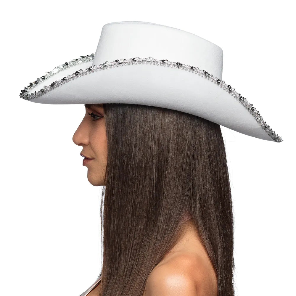 Bride Hut weiß stylischer Cowboyhut mit Glitzer für JGA 3