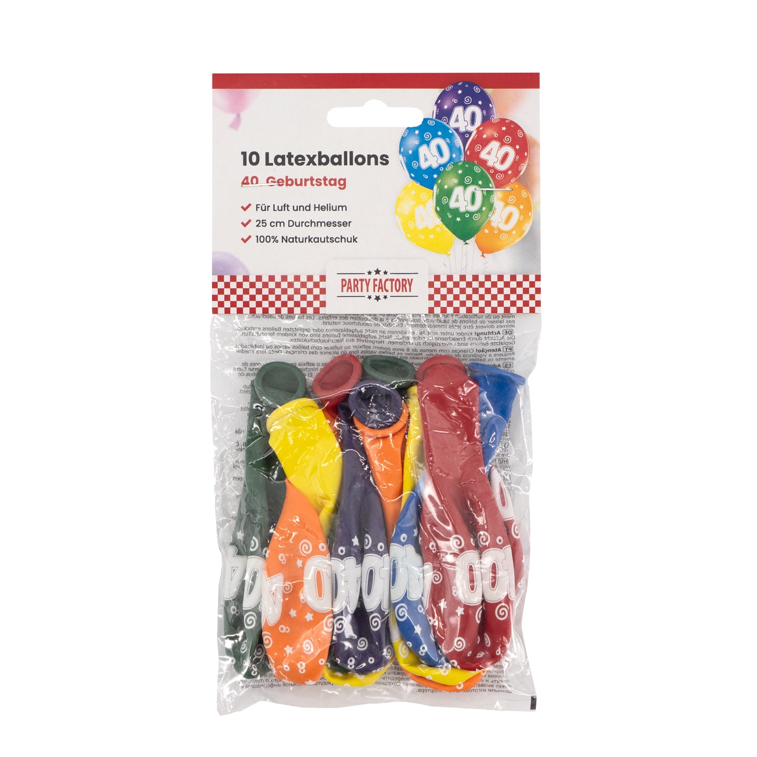 Bunter Latexballons-Mix 40. Geburtstag 10er Pack