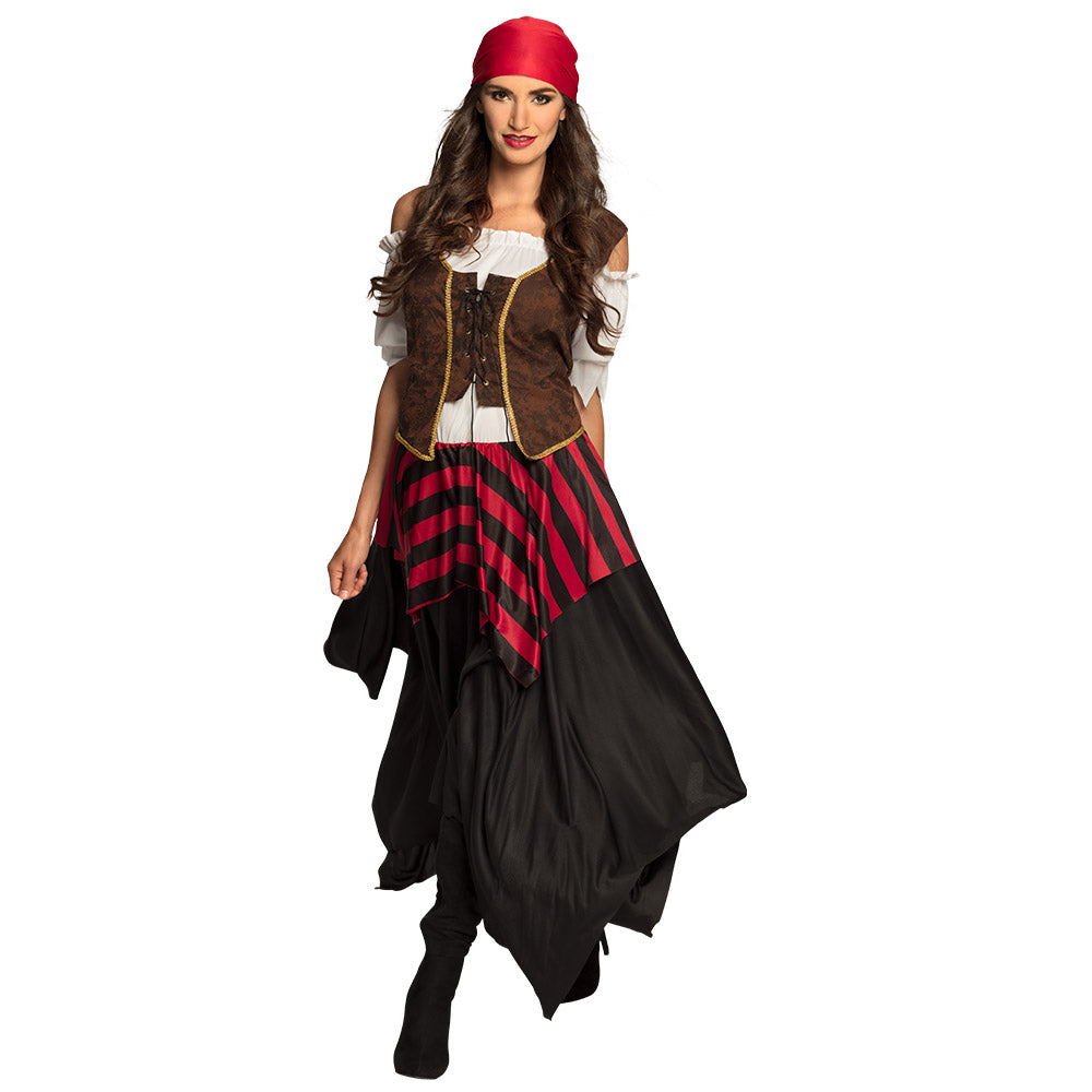 Piraten Kostüm Damen Piratin Tornado authentisches Outfit mit Rock Bluse Bandana 44/46 1