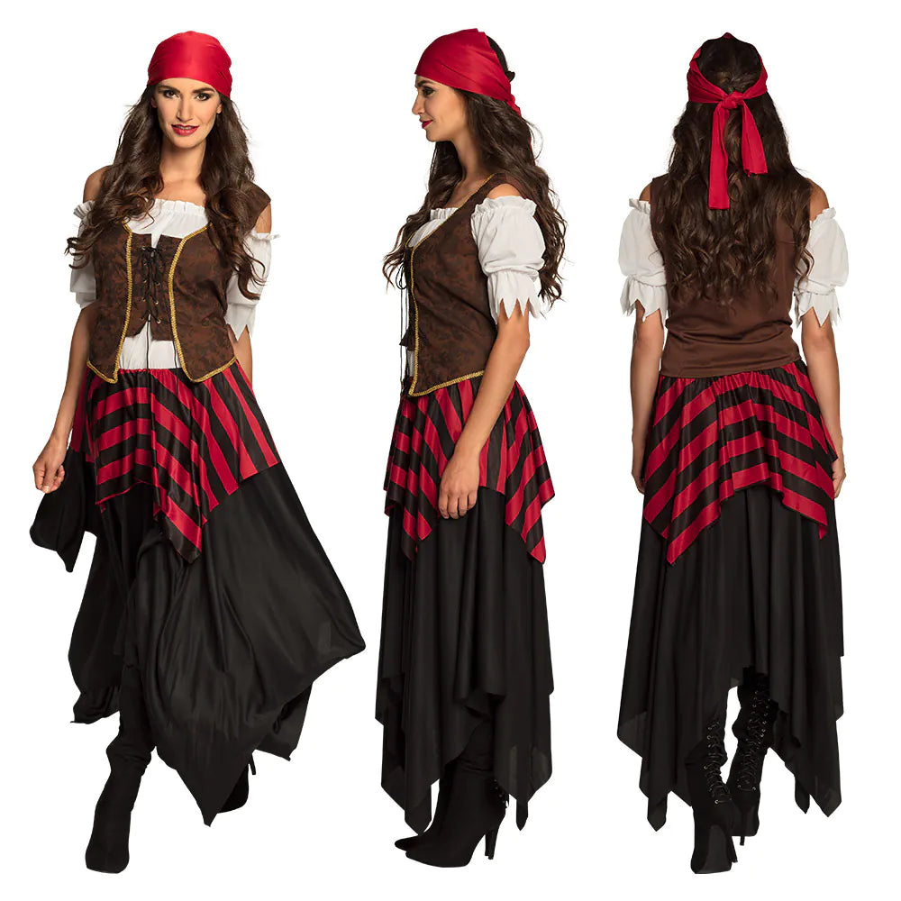 Piraten Kostüm Damen Piratin Tornado authentisches Outfit mit Rock Bluse Bandana 44/46 2