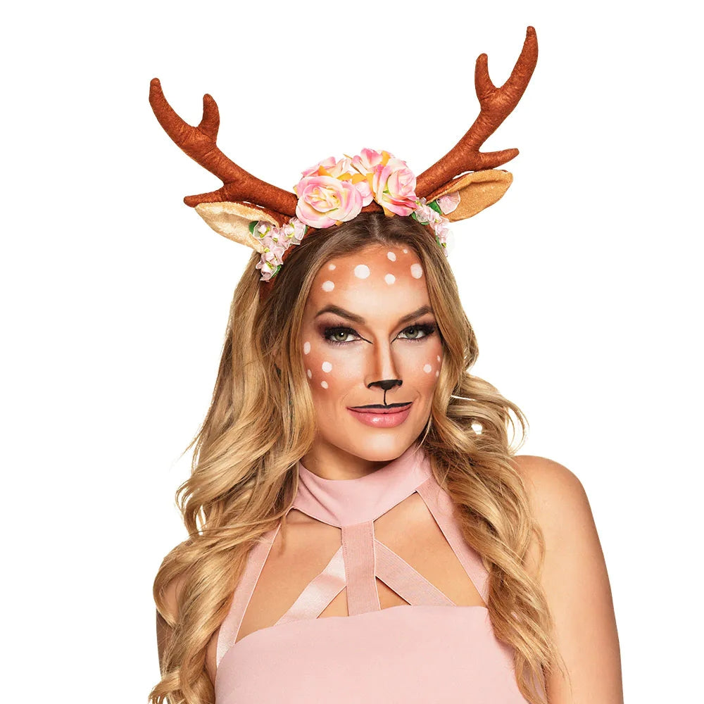 Diadem Lovely Reindeer Rentier Haarreif mit Geweih Blumenkranz