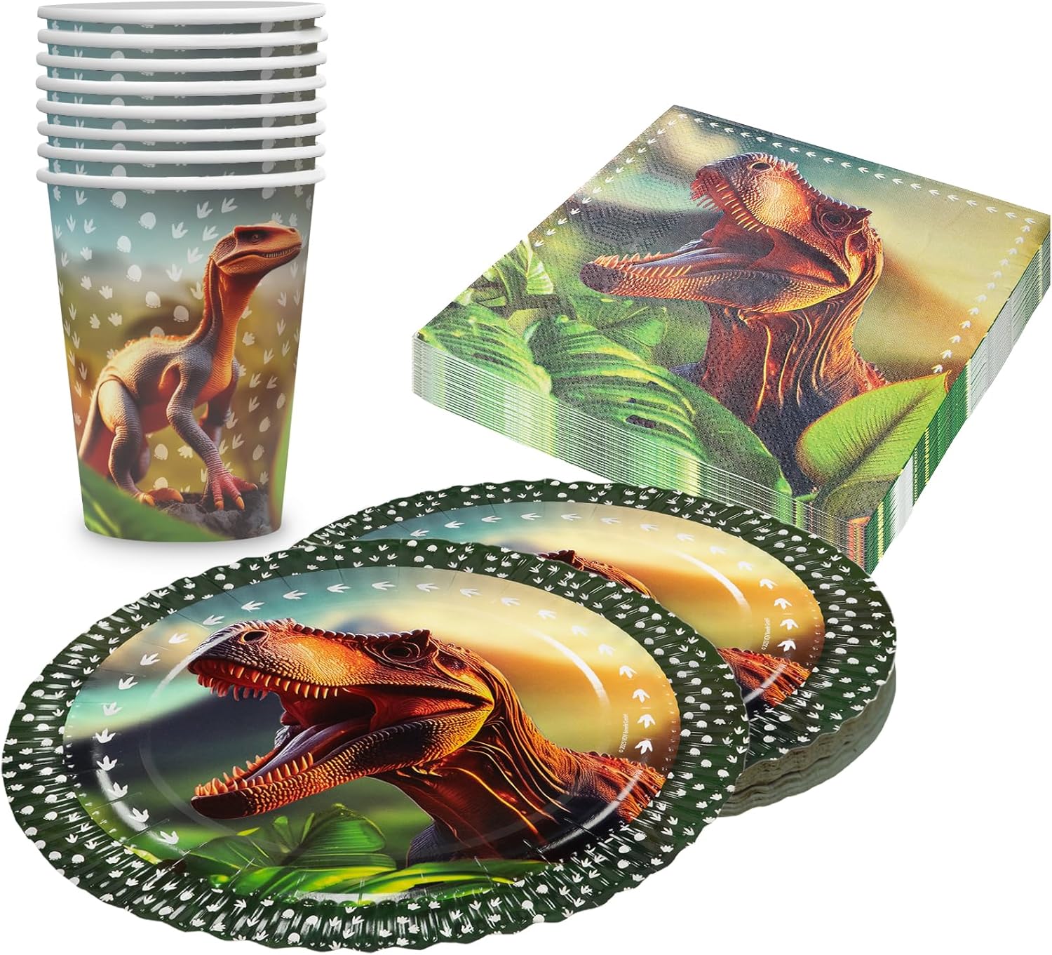 Dino Realistisch 36-teiliges Party-Set mit 8 Papptellern, 8 Pappbechern und 20 Servietten