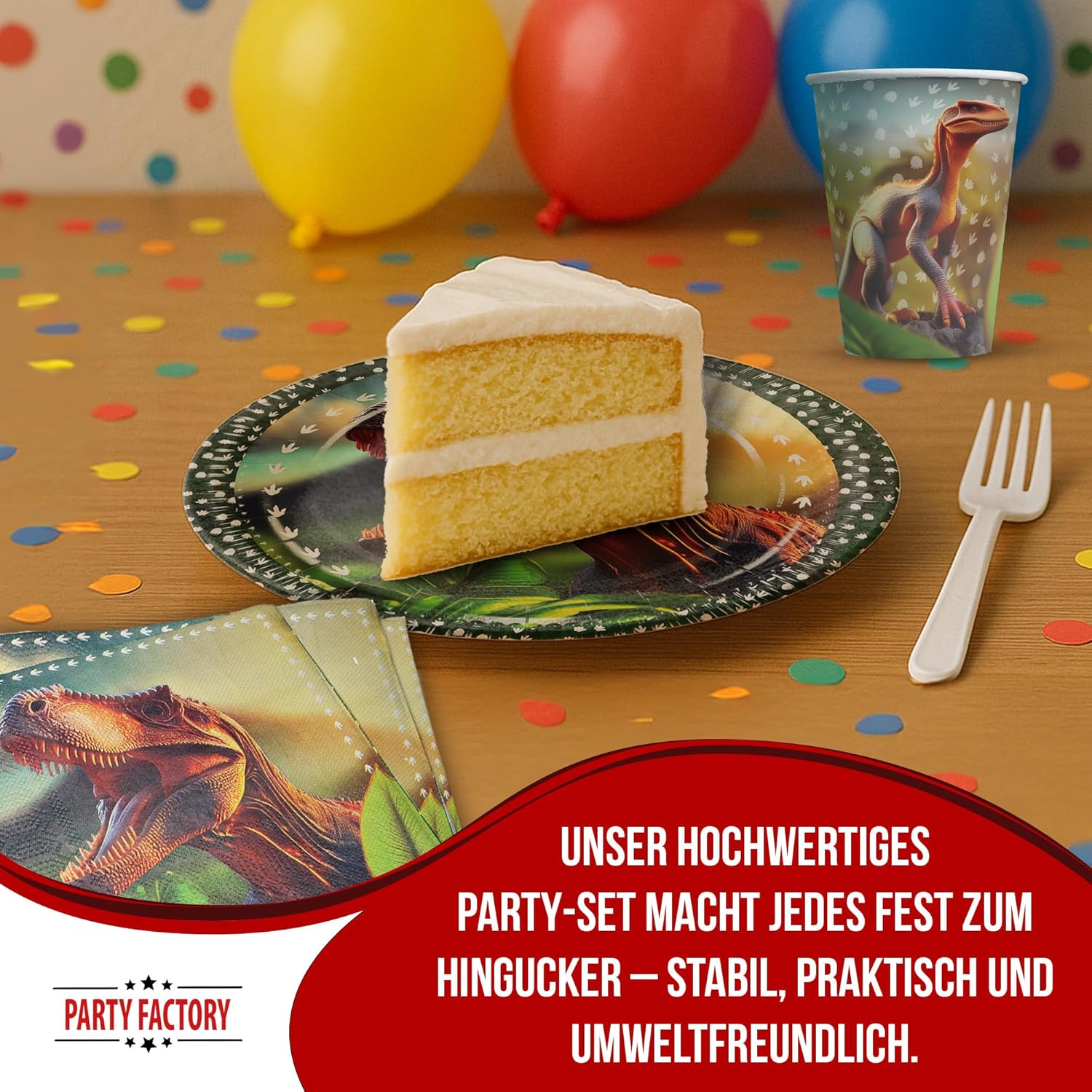 Dino Realistisch 36-teiliges Party-Set mit 8 Papptellern, 8 Pappbechern und 20 Servietten 3