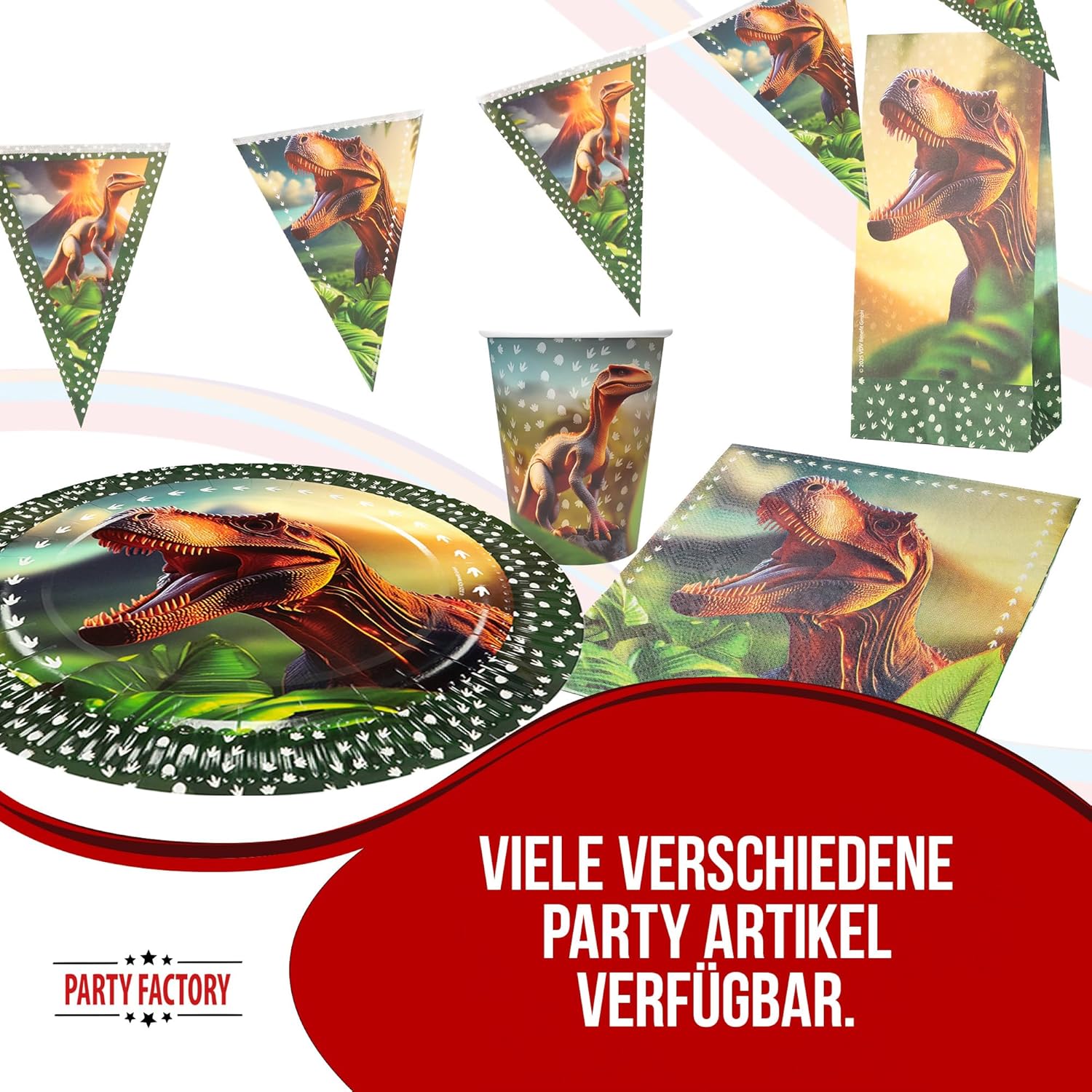Dino Realistisch 36-teiliges Party-Set mit 8 Papptellern, 8 Pappbechern und 20 Servietten 5