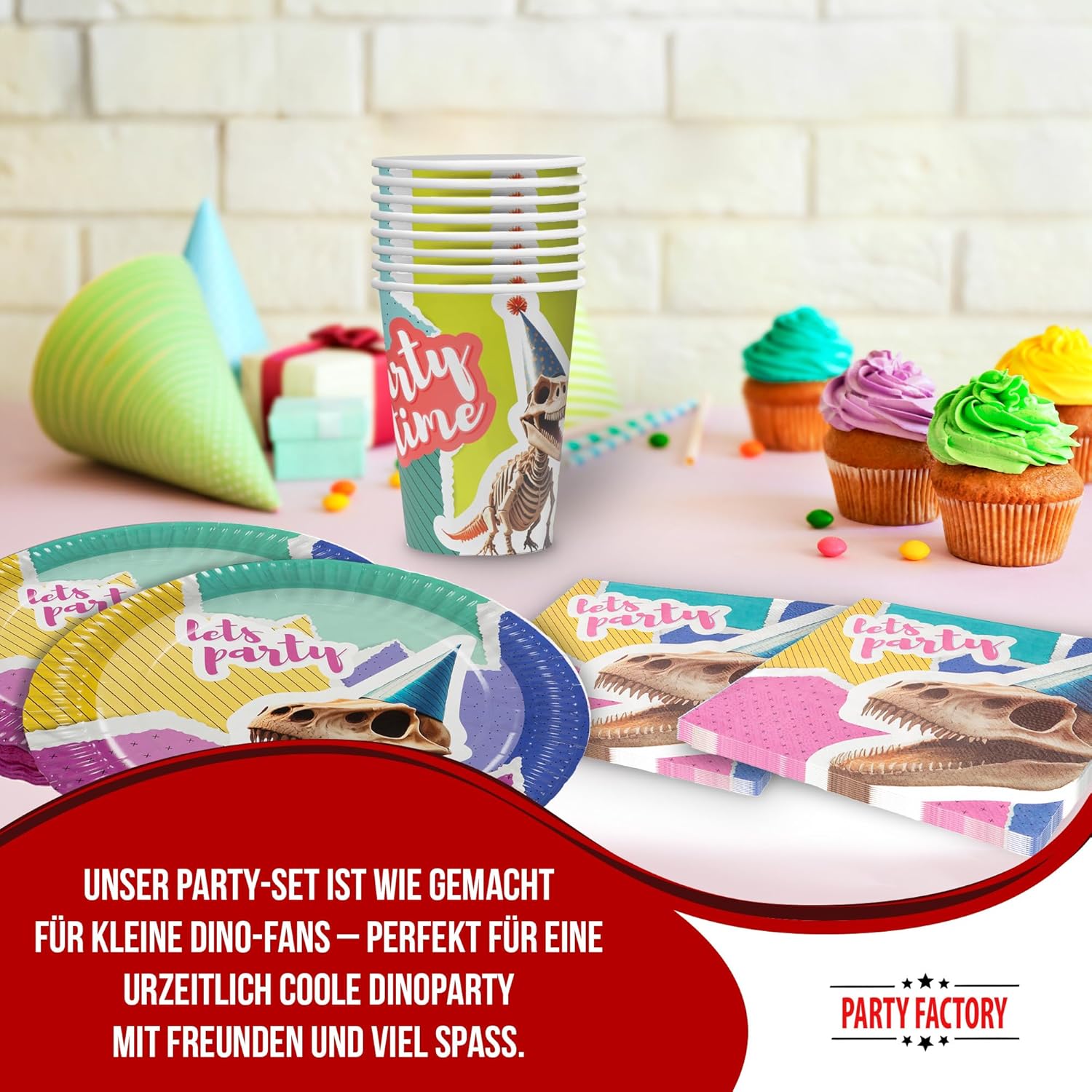 Dino Skelett –36-teiliges Party-Set mit 8 Tellern, 8 Bechern & 20 Servietten 2