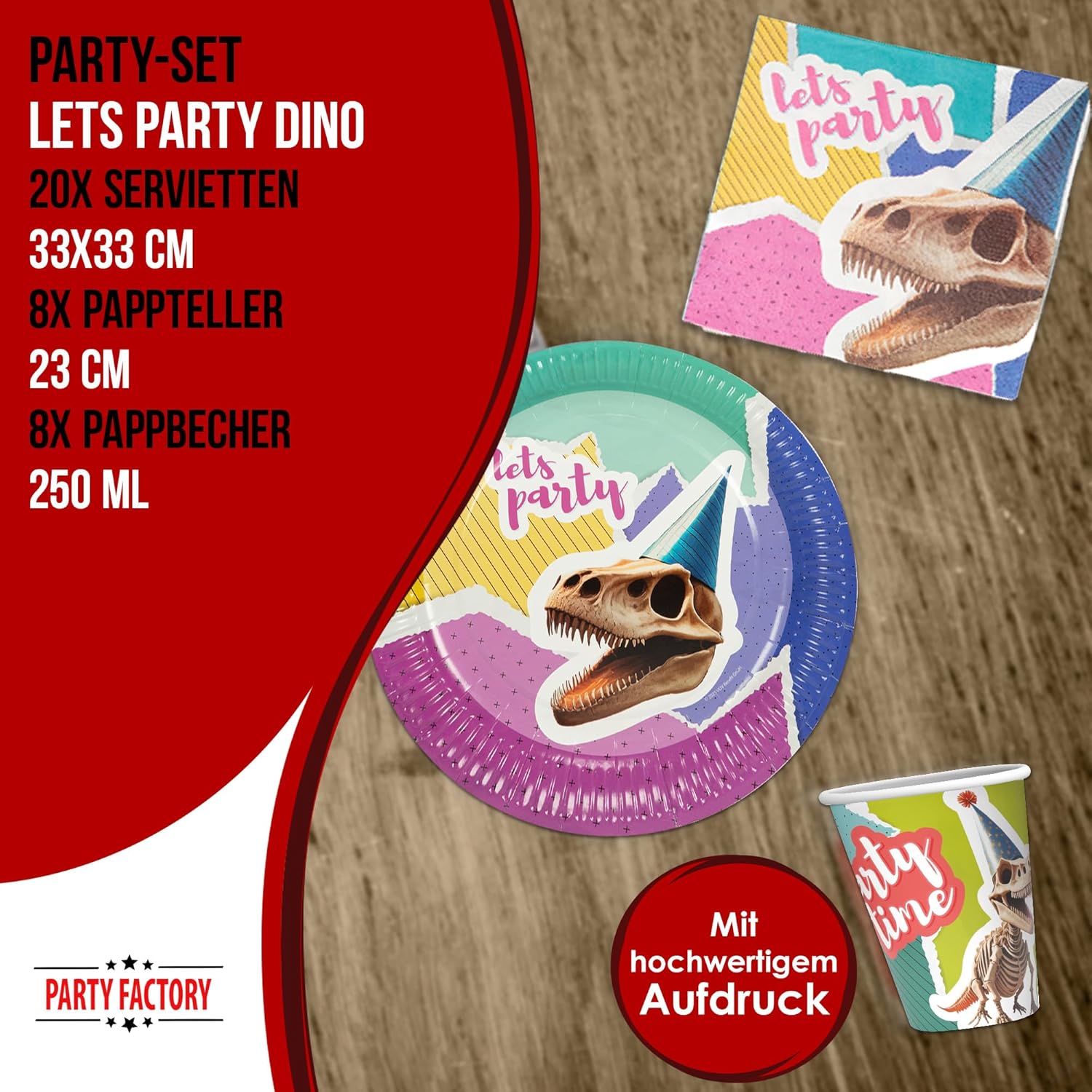 Dino Skelett –36-teiliges Party-Set mit 8 Tellern, 8 Bechern & 20 Servietten 4