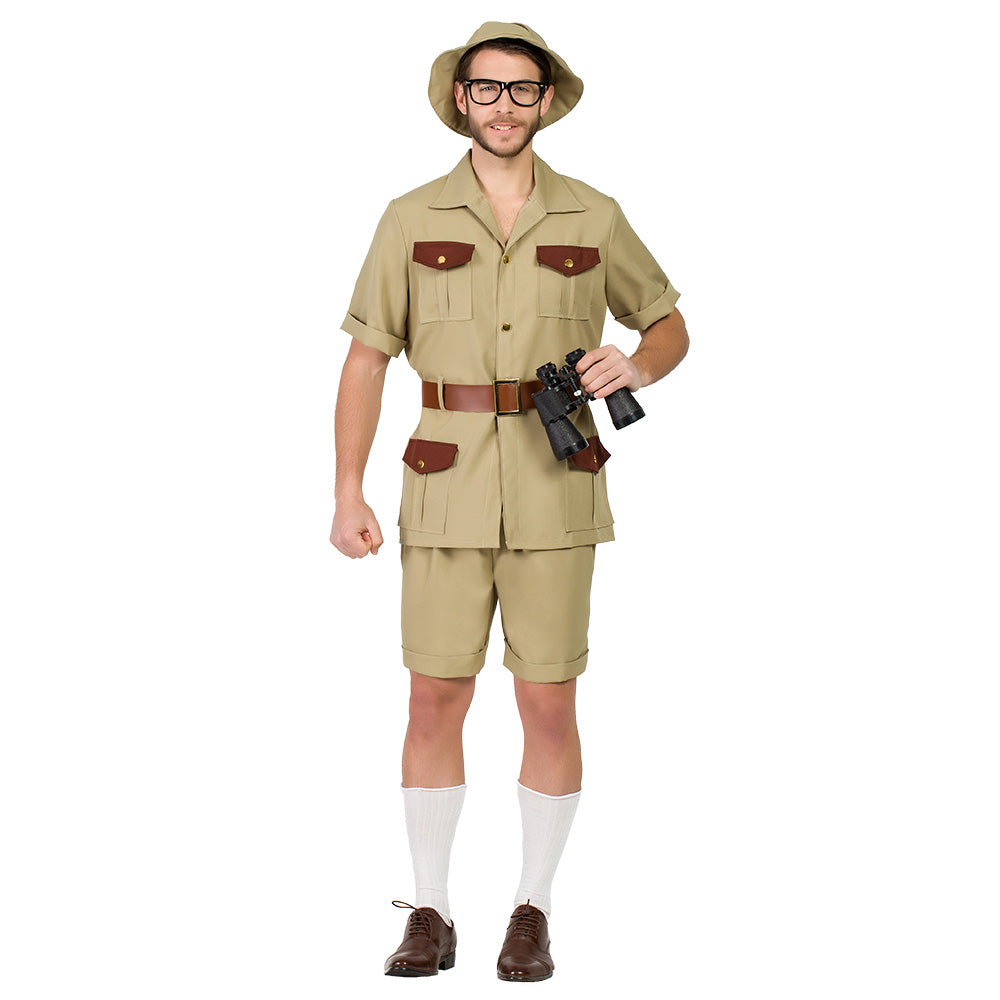 Erwachsenenkostüm Safari Ranger 4-teiliges Outfit mit Hemd Shorts Hut M/L 1