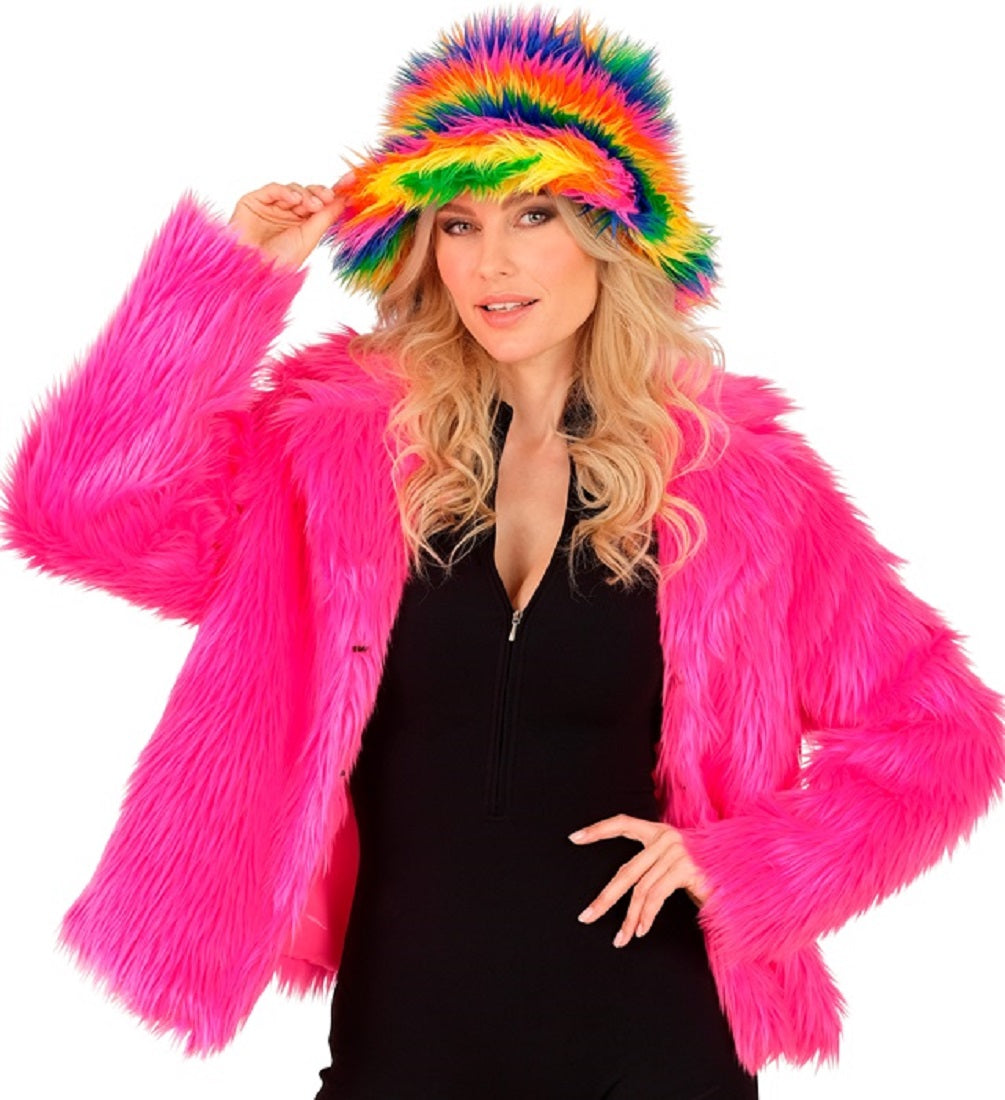 Felljacke in Neon Auswahl für Damen S/M L/XL XXL aus Kunstfell Rave Plüschjacke in 90 Jahre Style