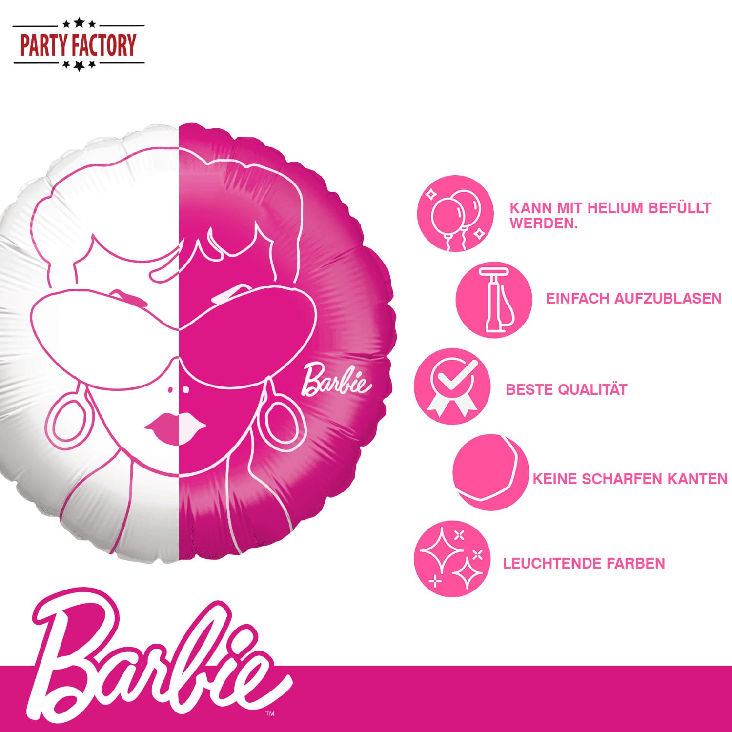 Folienballon Barbie pink weiß rund ø45 cm 5