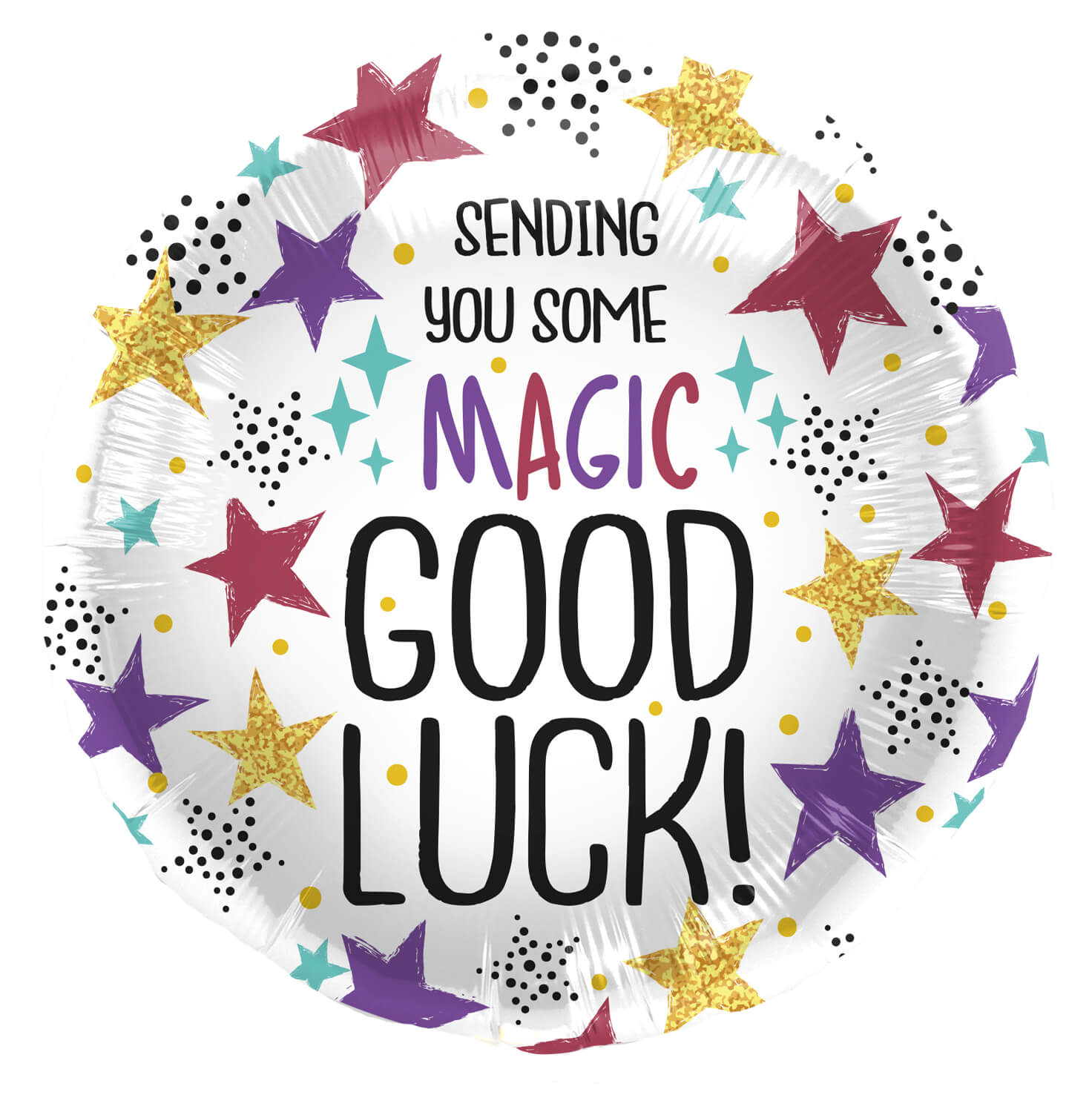 Folienballon Good Luck Magic  Ø 45cm mit Sternen Ballon für Prüfung