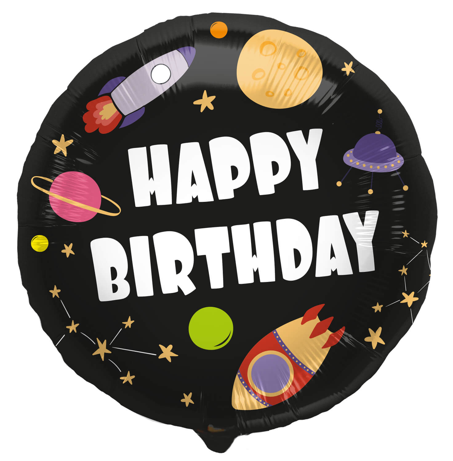 Folienballon Happy Birthday Rakete Ø  45cm schwarzer Geburtstagsballon Weltall