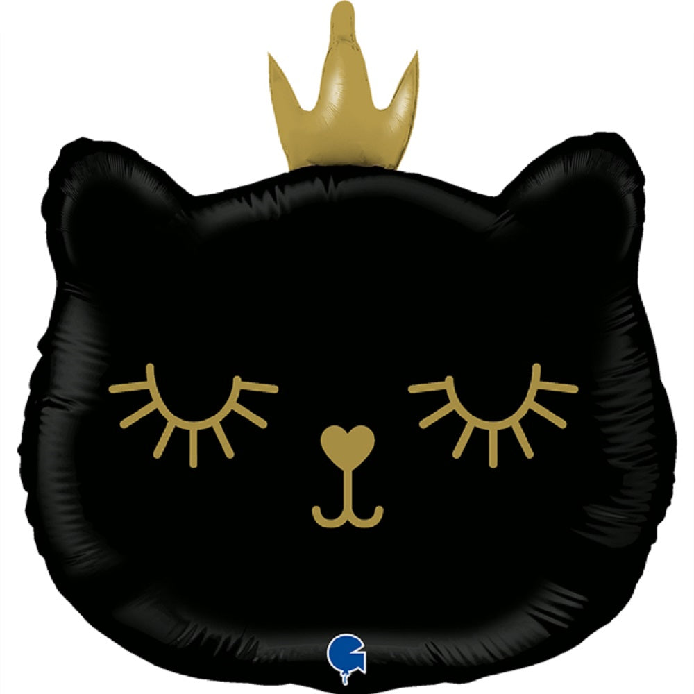 Folienballon Katze Prinzessin schwarz 49x52 cm Katzenkopf Ballon für Mädchen