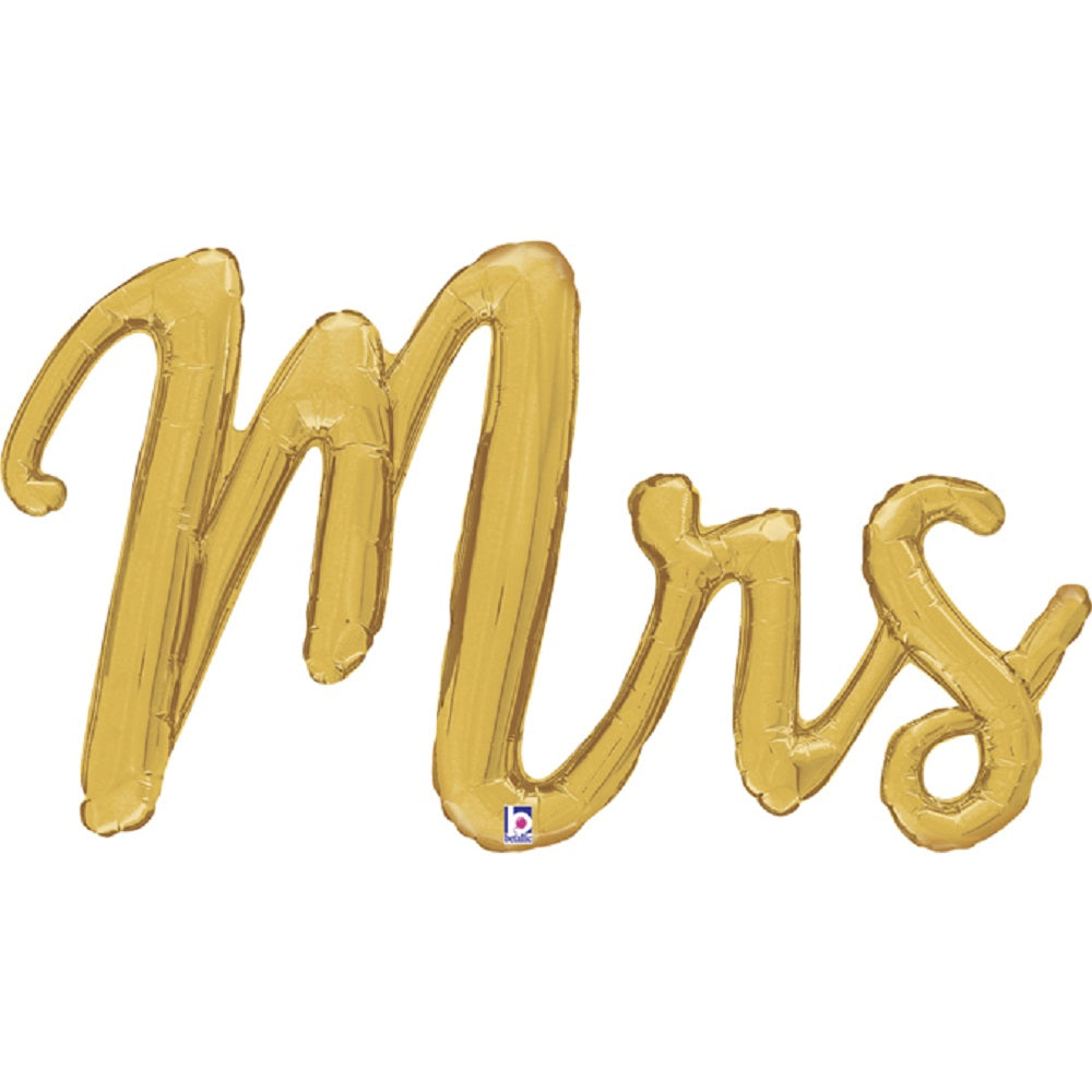 Folienballon Mrs Script isolated 113x40 cm Hochzeit Wort-Ballon gold