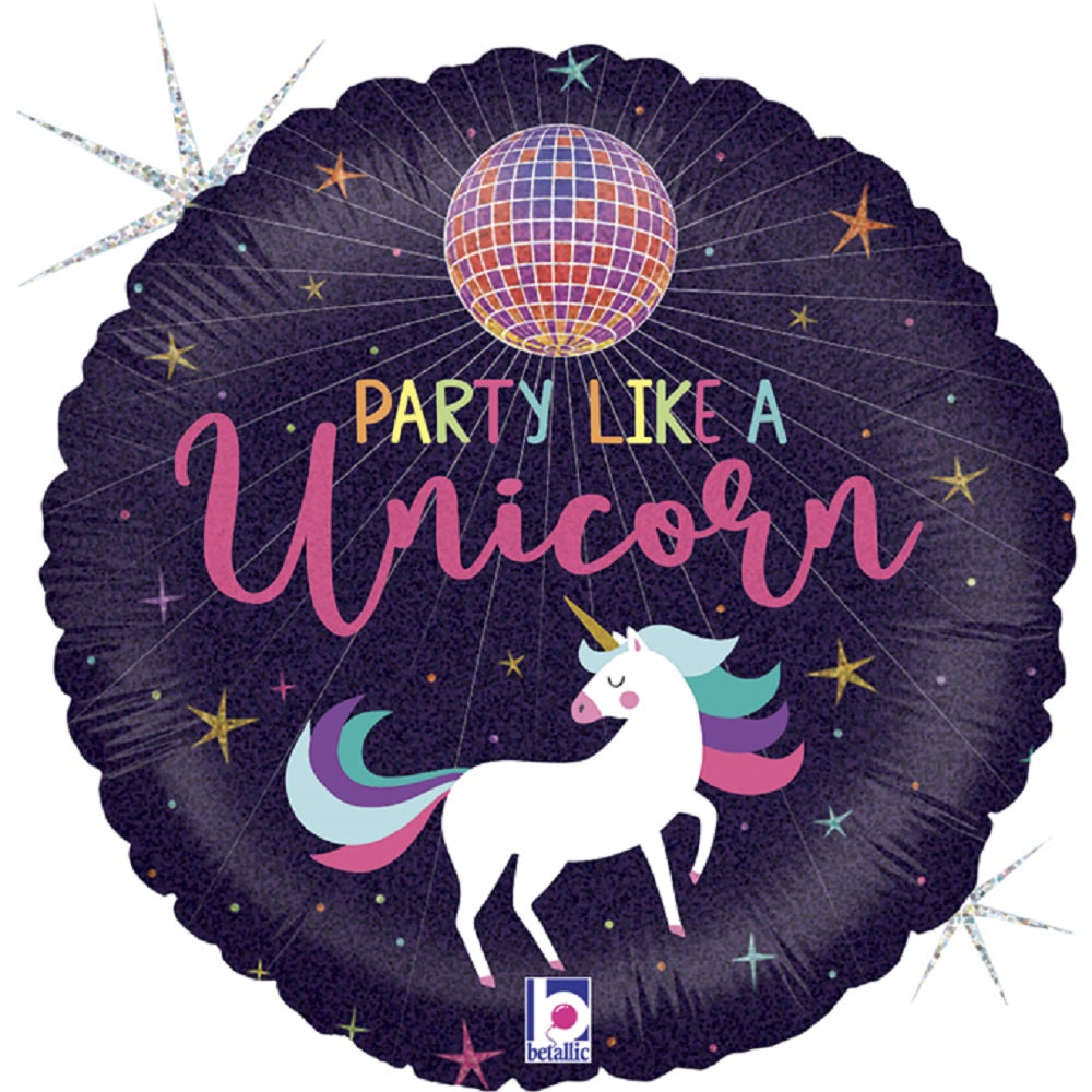 Folienballon Party like a unicorn schwarz pink ø45cm Einhorn Ballon für Mädchen
