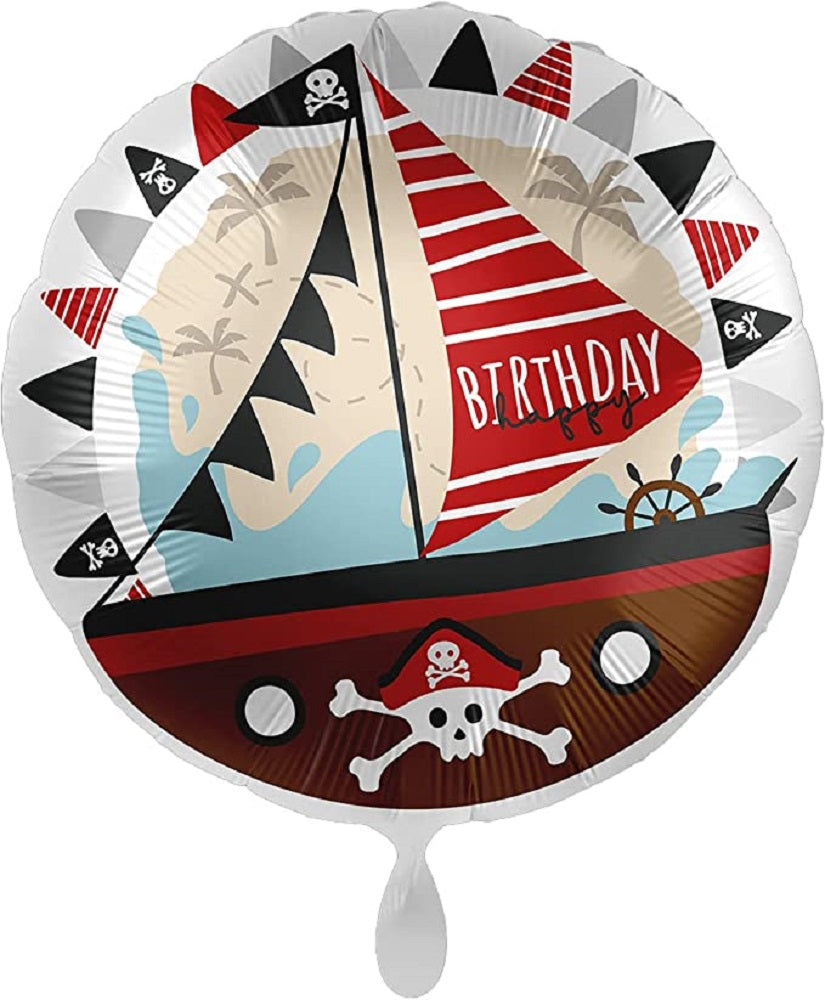 Folienballon Piratenschiff  Happy Birthday für Piraten Motto-Party Ø 43cm