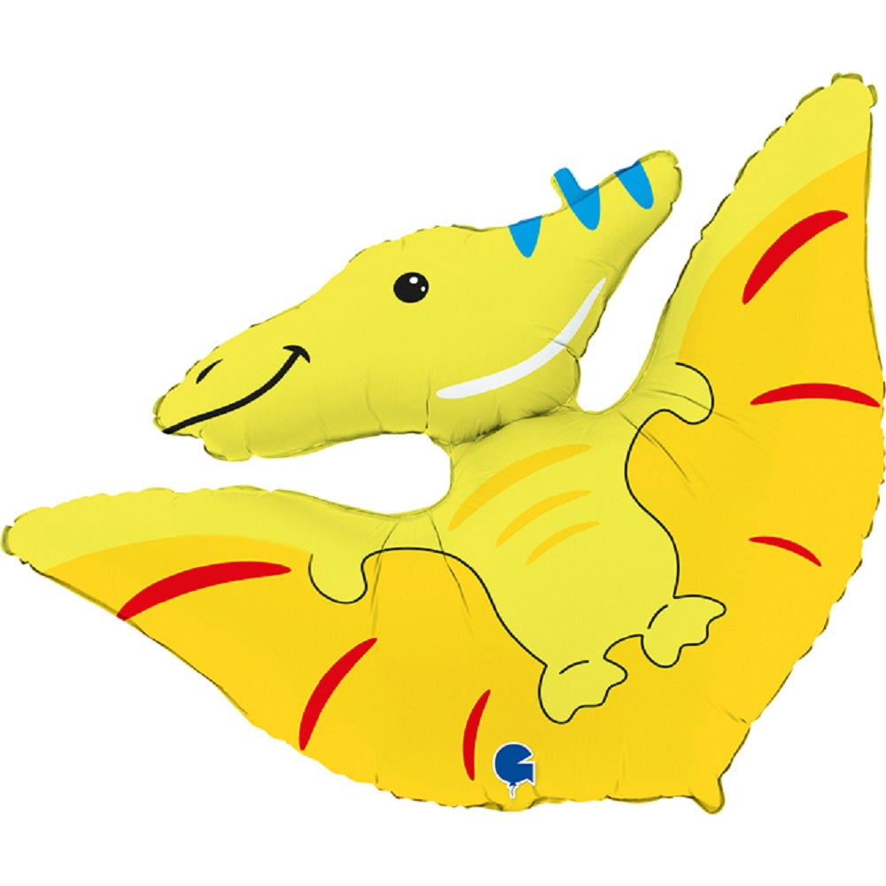 Folienballon Pterodactyl 65x61cm gelb Dinosaurier Dino Fans Flugsaurier Ballon