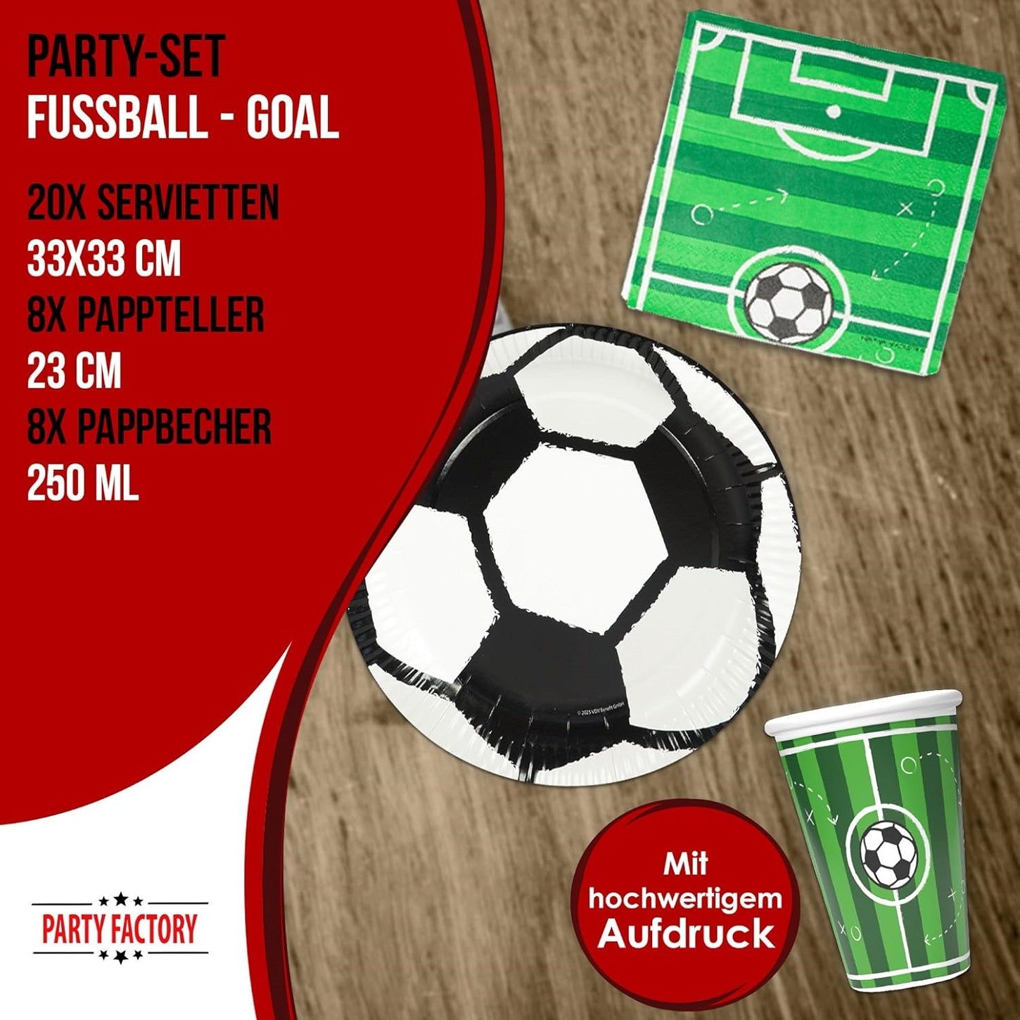 Fußball Goal – 36-teiliges Party-Set mit 8 Tellern 8 Bechern 20 Servietten 4