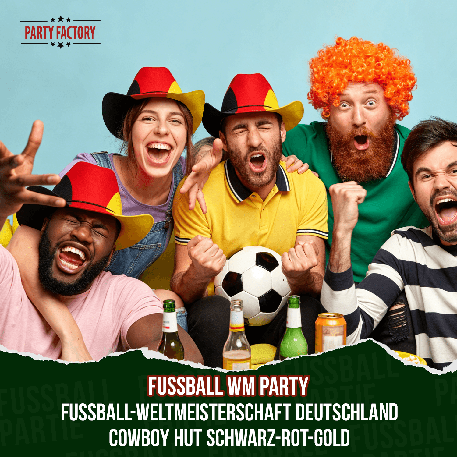 Fußball WM Deutschland Cowboyhut Schwarz-Rot-Gold - 10er Set 3