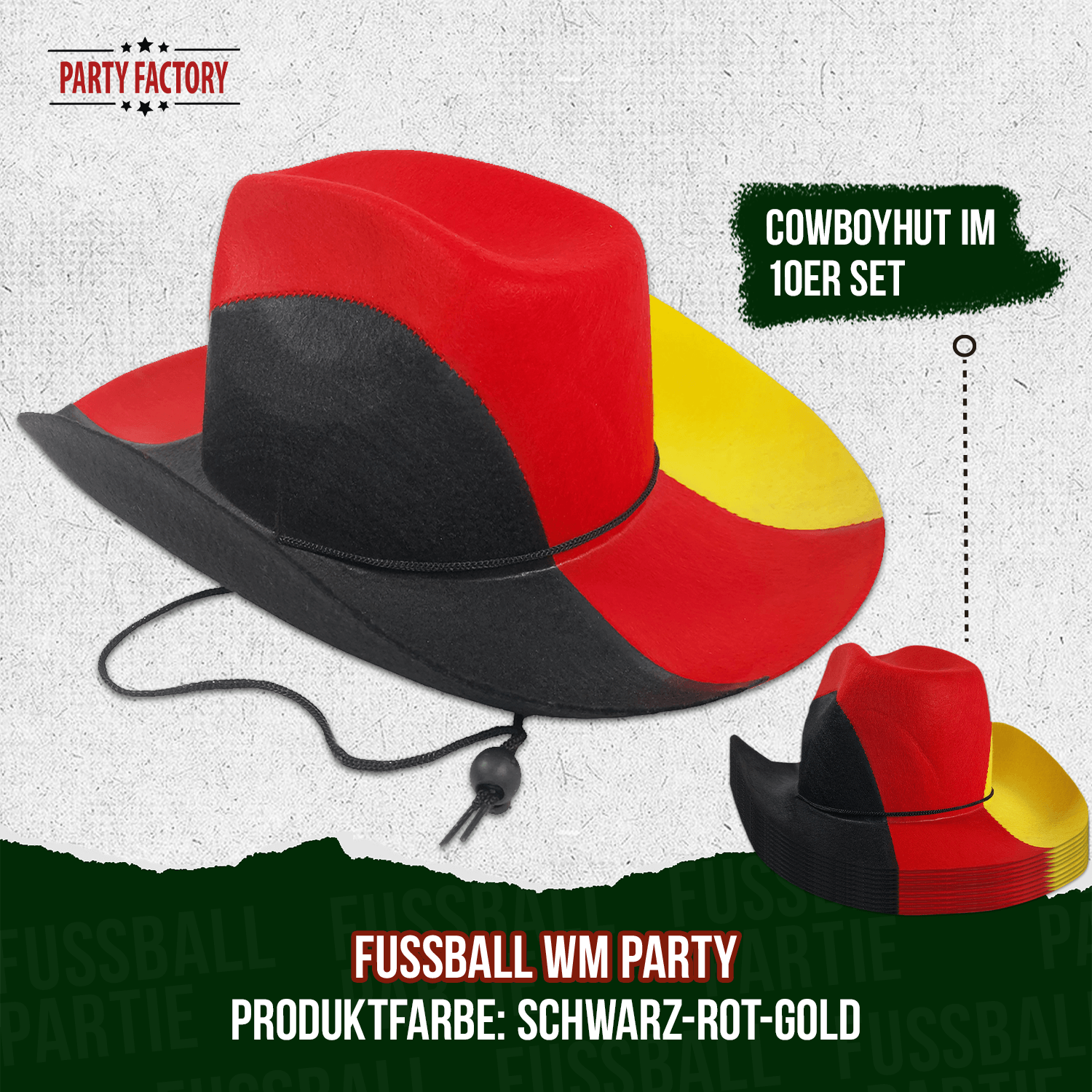 Fußball WM Deutschland Cowboyhut Schwarz-Rot-Gold - 10er Set 4