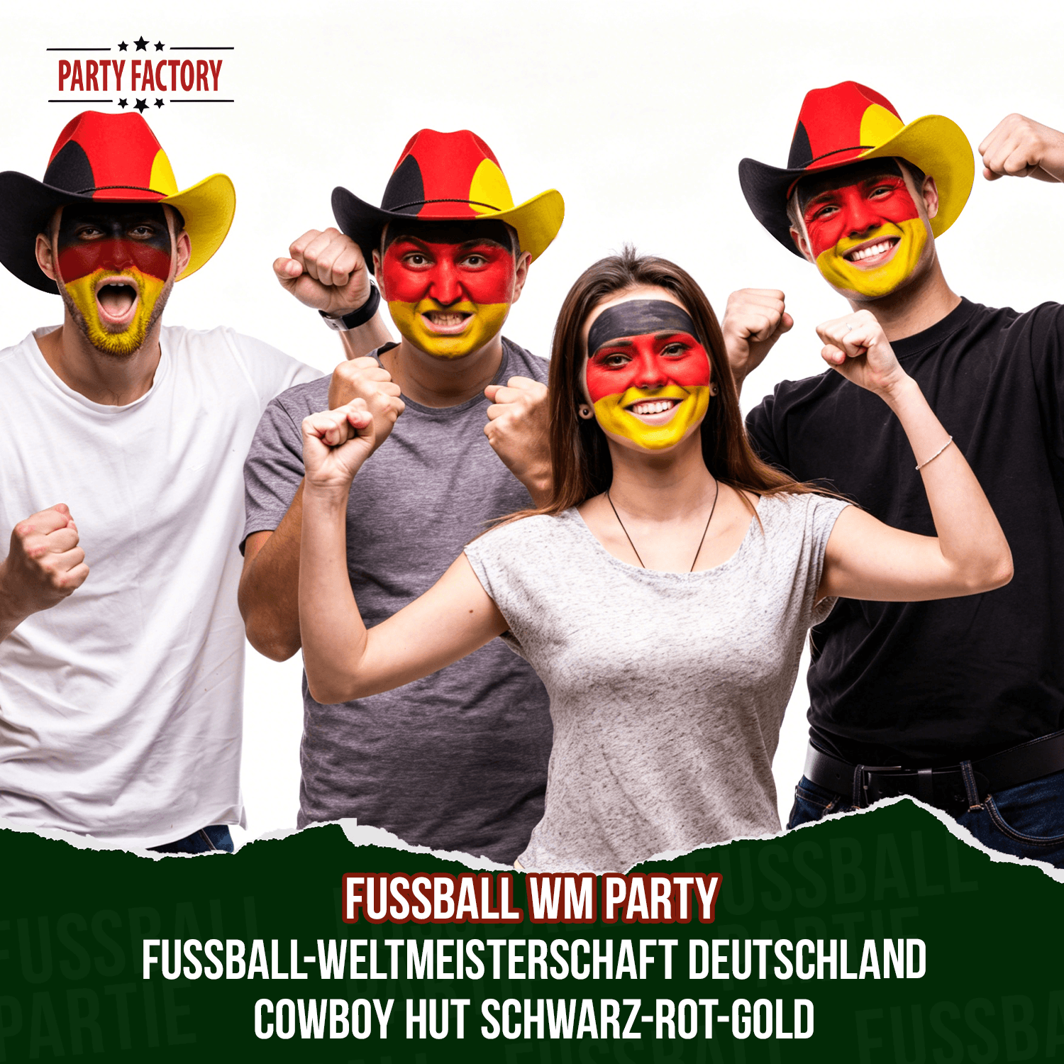 Fußball WM Deutschland Cowboyhut Schwarz-Rot-Gold - 10er Set 5