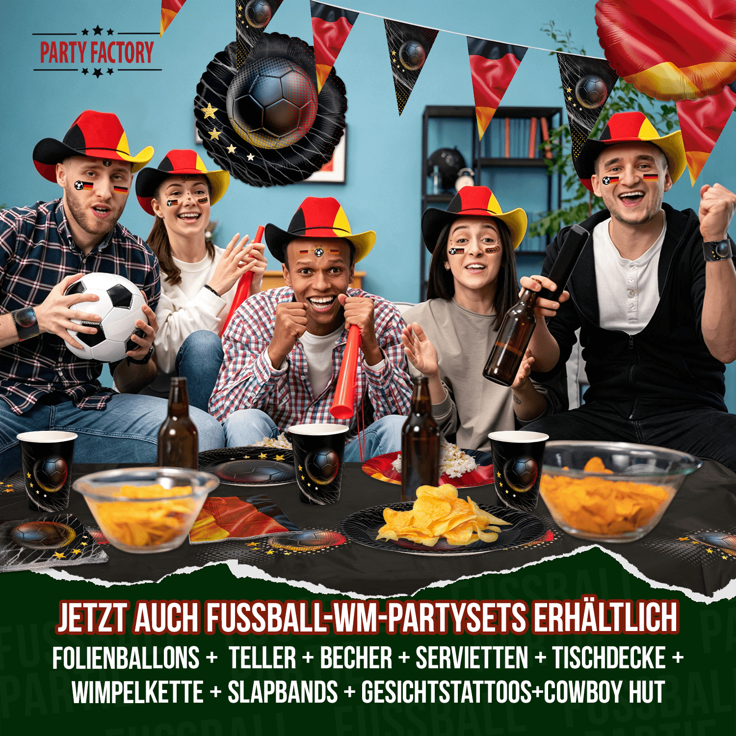 Fußball WM Deutschland Cowboyhut Schwarz-Rot-Gold - 10er Set 6