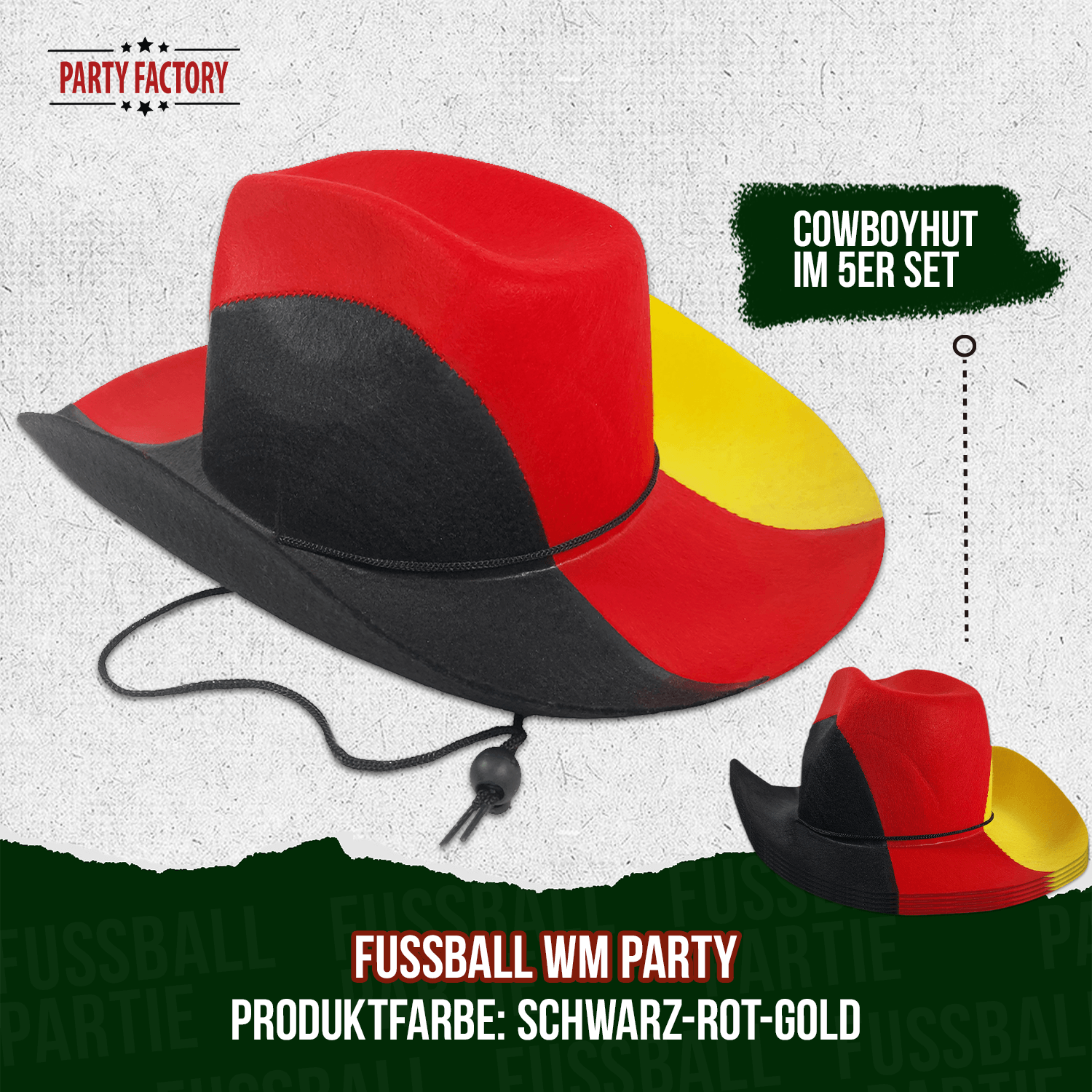 Fußball WM Deutschland Cowboyhut Schwarz-Rot-Gold - 5er Set 4