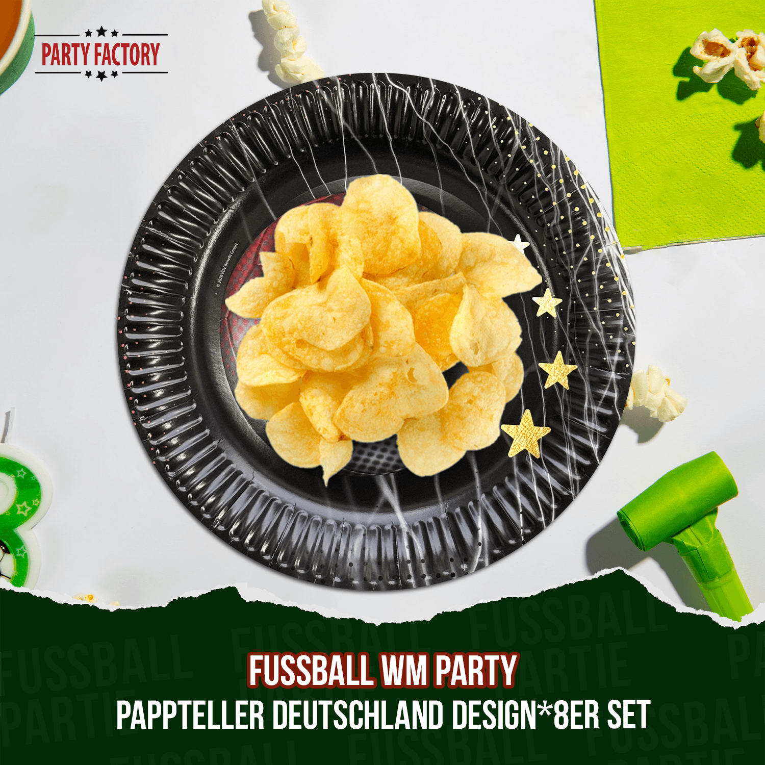 Fußball WM Partyset-1 Deutschland 37-tlg. Teller, Becher, Servietten & Wimpelkette 3