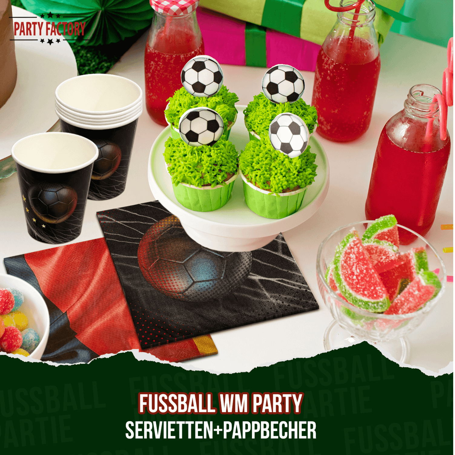 Fußball WM Partyset-1 Deutschland 37-tlg. Teller, Becher, Servietten & Wimpelkette 5