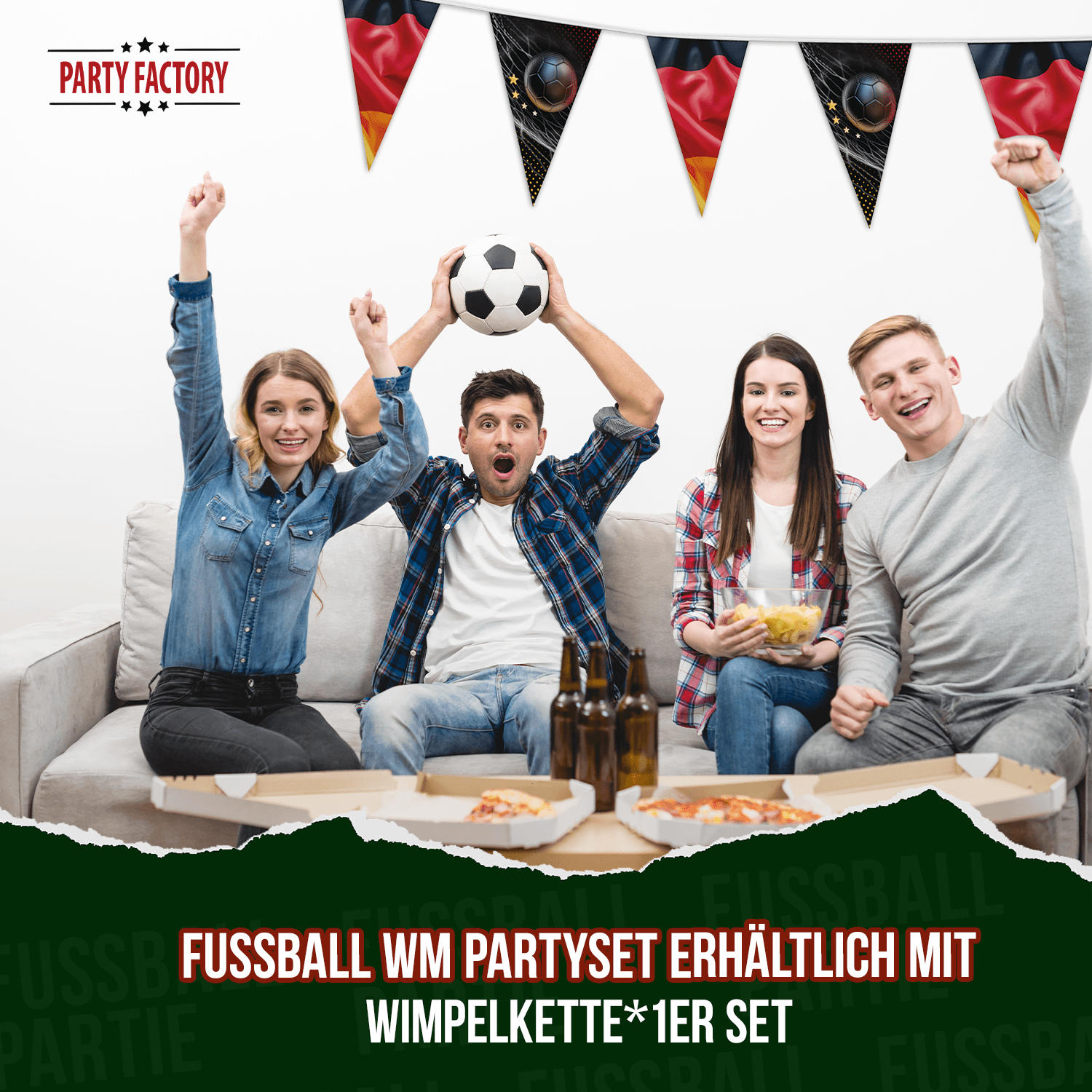 Fußball WM Partyset-1 Deutschland 37-tlg. Teller, Becher, Servietten & Wimpelkette 6