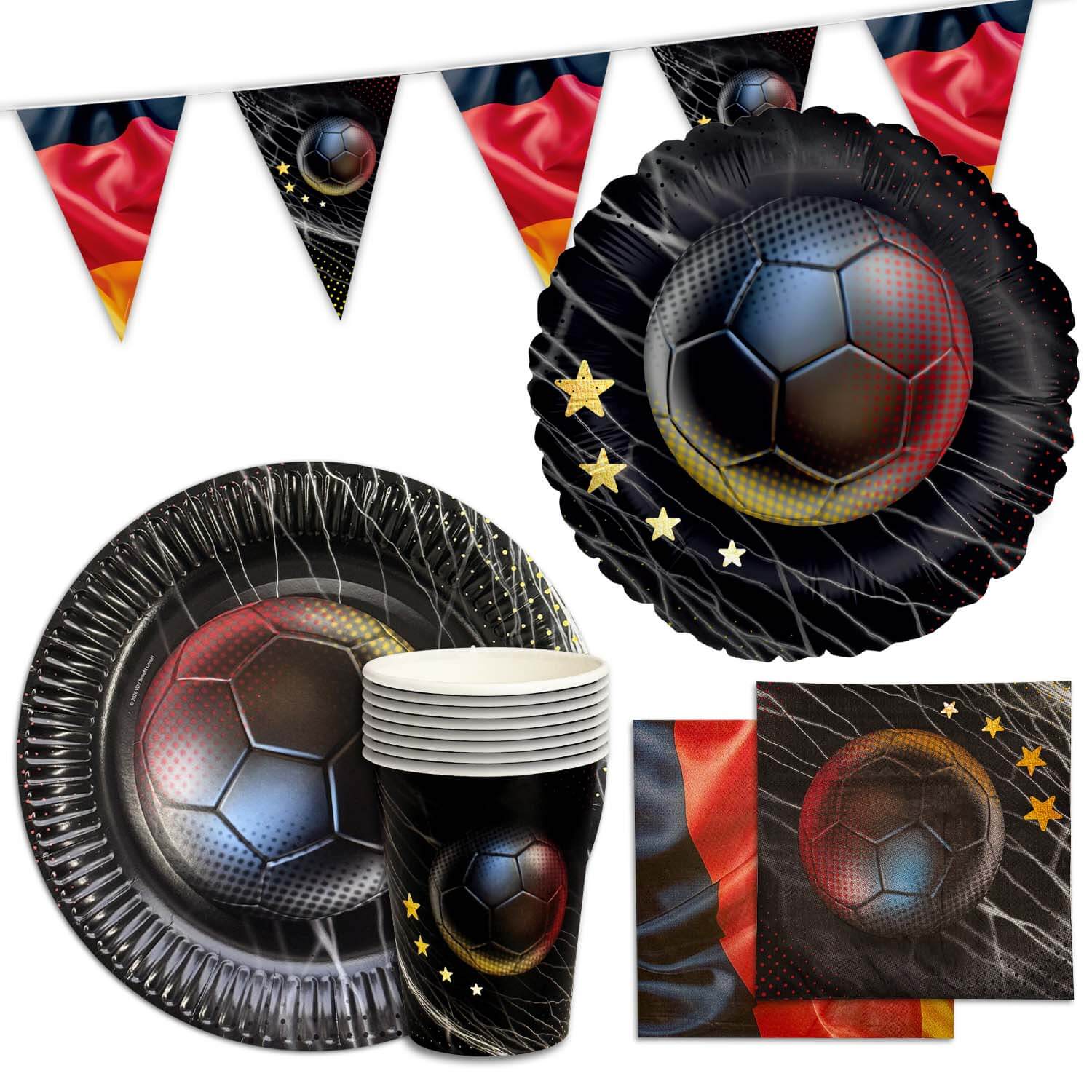 Fußball WM Partyset-1 Deutschland 38-tlg. Teller, Becher, Servietten, Wimpelkette & Tischdecke 1