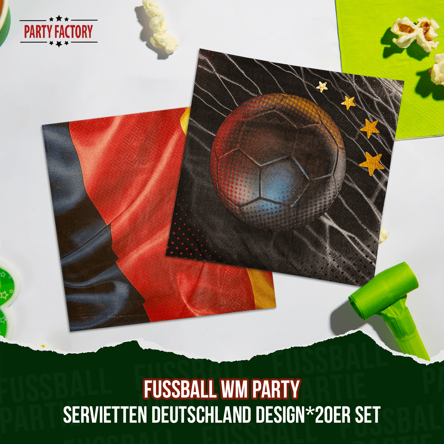 Fußball WM Partyset-1 Deutschland 38-tlg. Teller, Becher, Servietten, Wimpelkette & Tischdecke 4