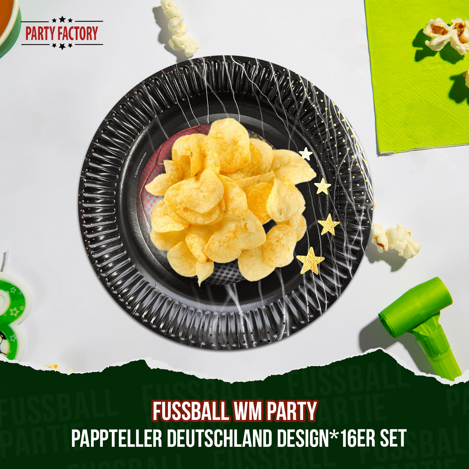 Fußball WM Partyset-1 Deutschland 74-tlg. Teller, Becher, Servietten, Wimpelkette & Tischdecke 3