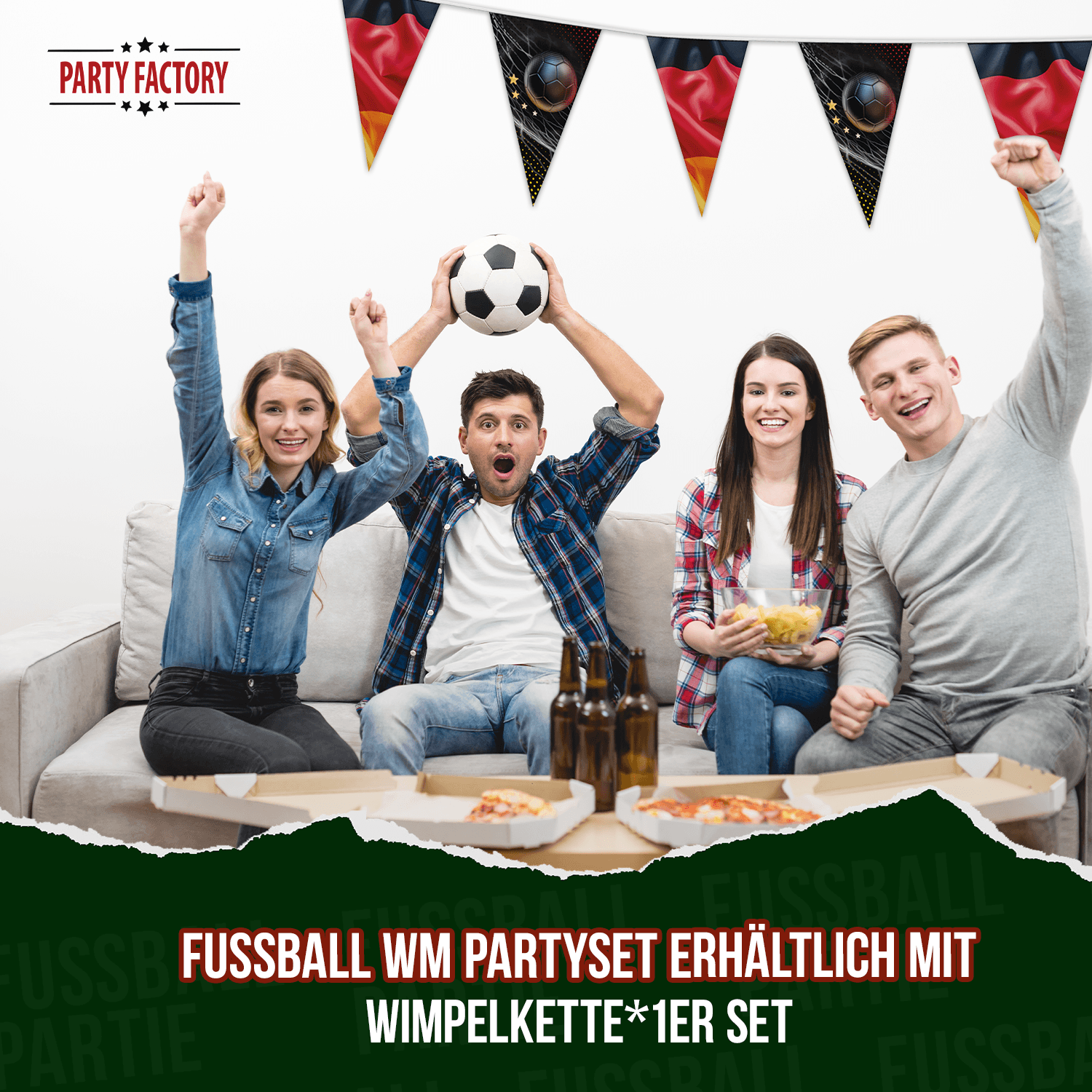 Fußball WM Partyset-1 Deutschland 74-tlg. Teller, Becher, Servietten, Wimpelkette & Tischdecke 7