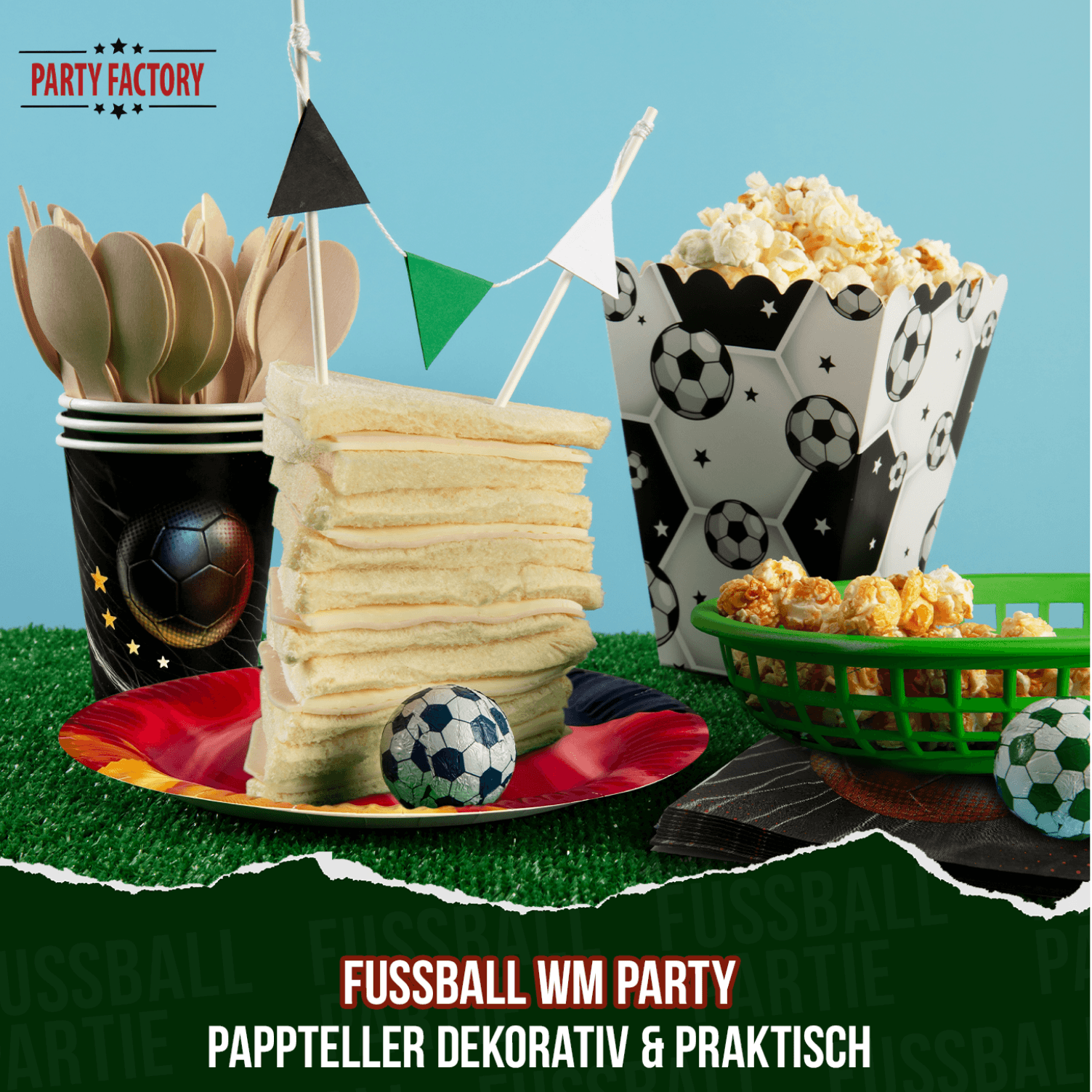 Fußball WM Partyset-2 Deutschland 37-tlg. Teller, Becher, Servietten & Wimpelkette 5