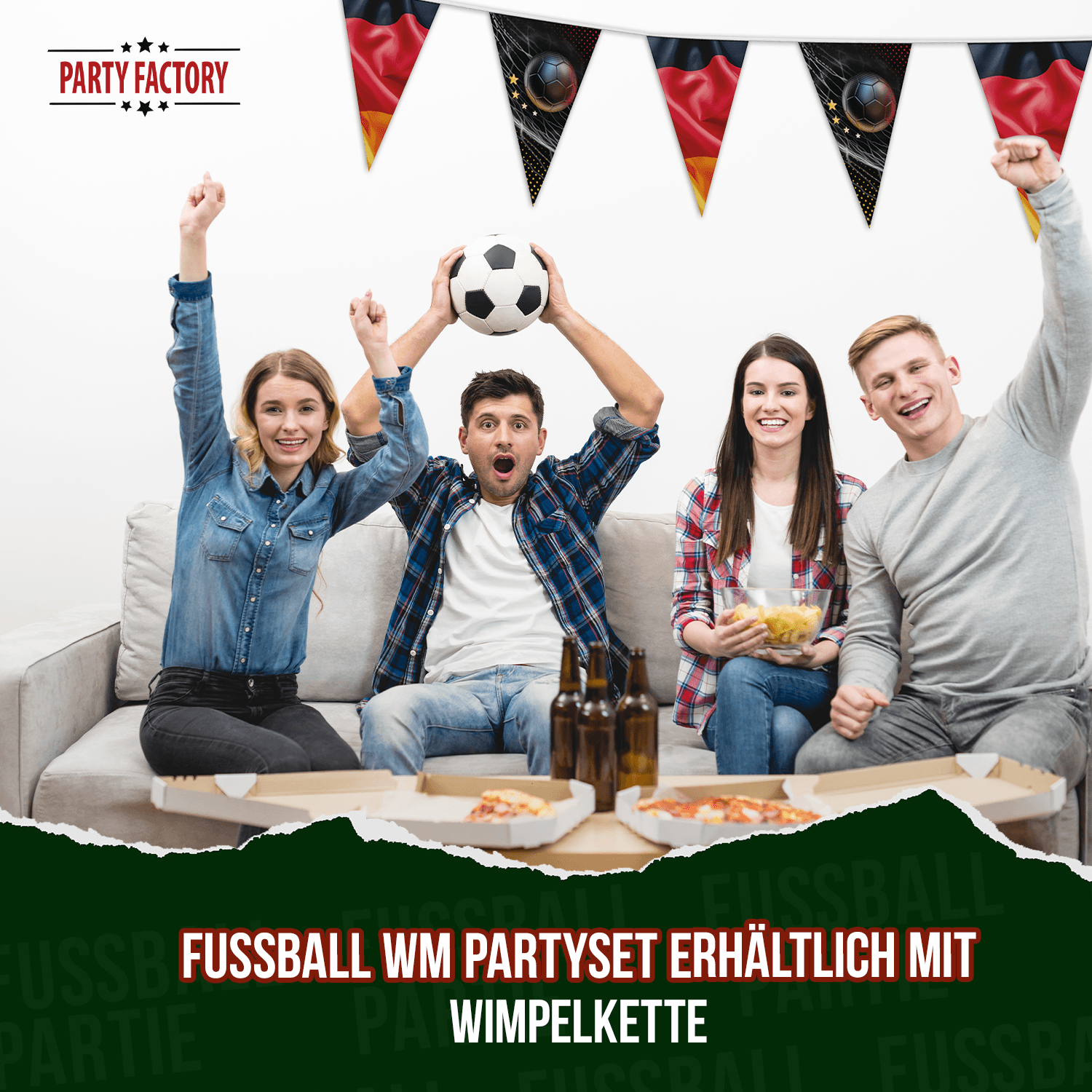 Fußball WM Partyset-2 Deutschland 37-tlg. Teller, Becher, Servietten & Wimpelkette 6