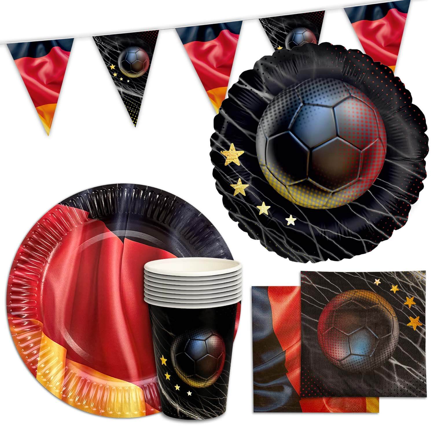 Fußball WM Partyset-2 Deutschland 38-tlg. Teller, Becher, Servietten, Wimpelkette & Tischdecke 1