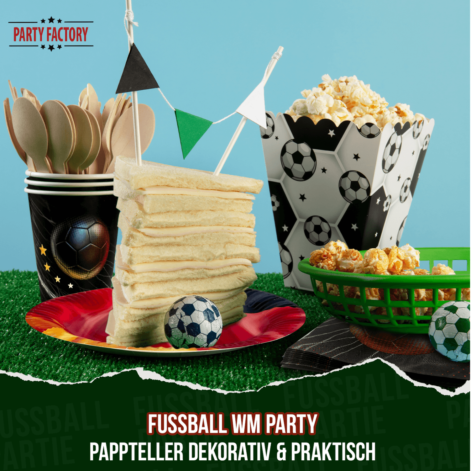Fußball WM Partyset-2 Deutschland 38-tlg. Teller, Becher, Servietten, Wimpelkette & Tischdecke 5