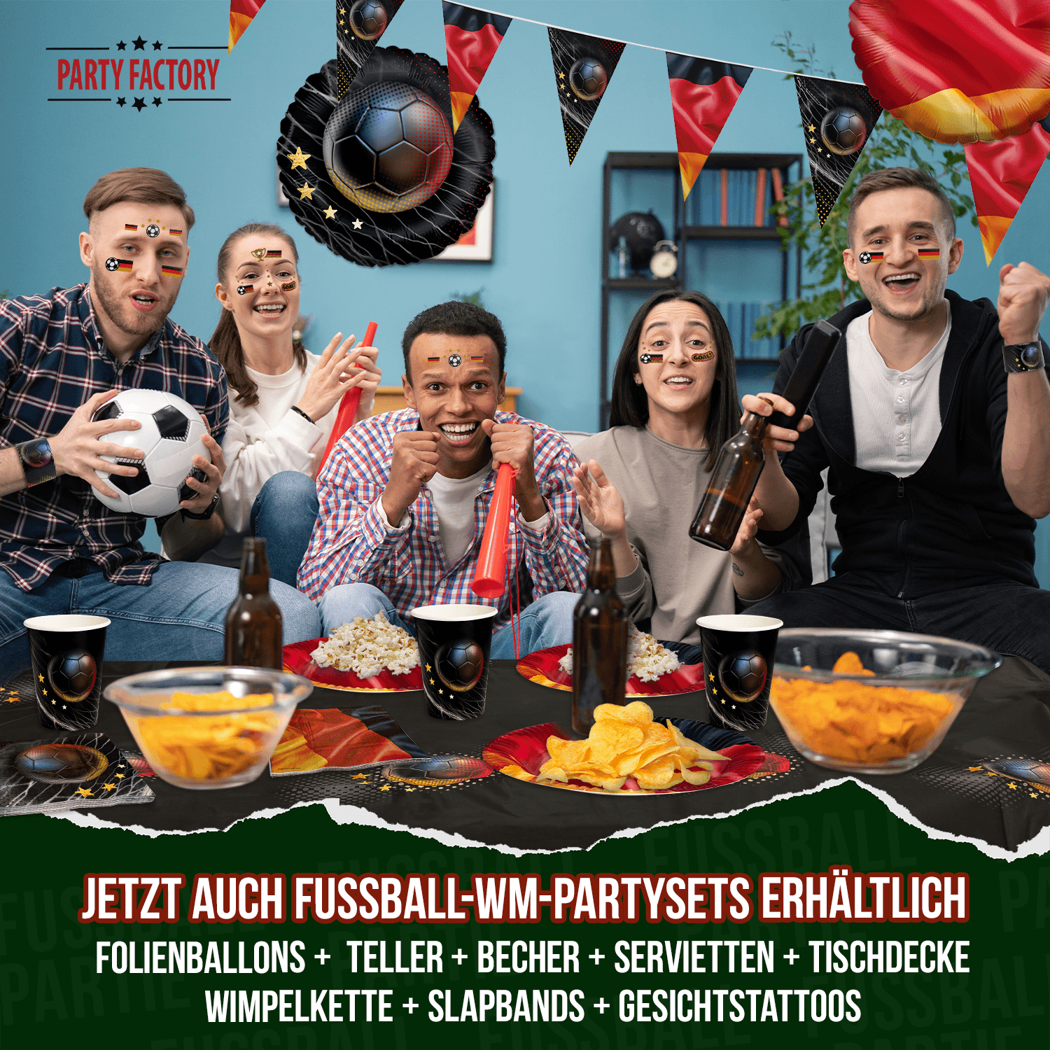 Fußball WM Partyset-2 Deutschland 72-tlg. Teller, Becher & Servietten 6