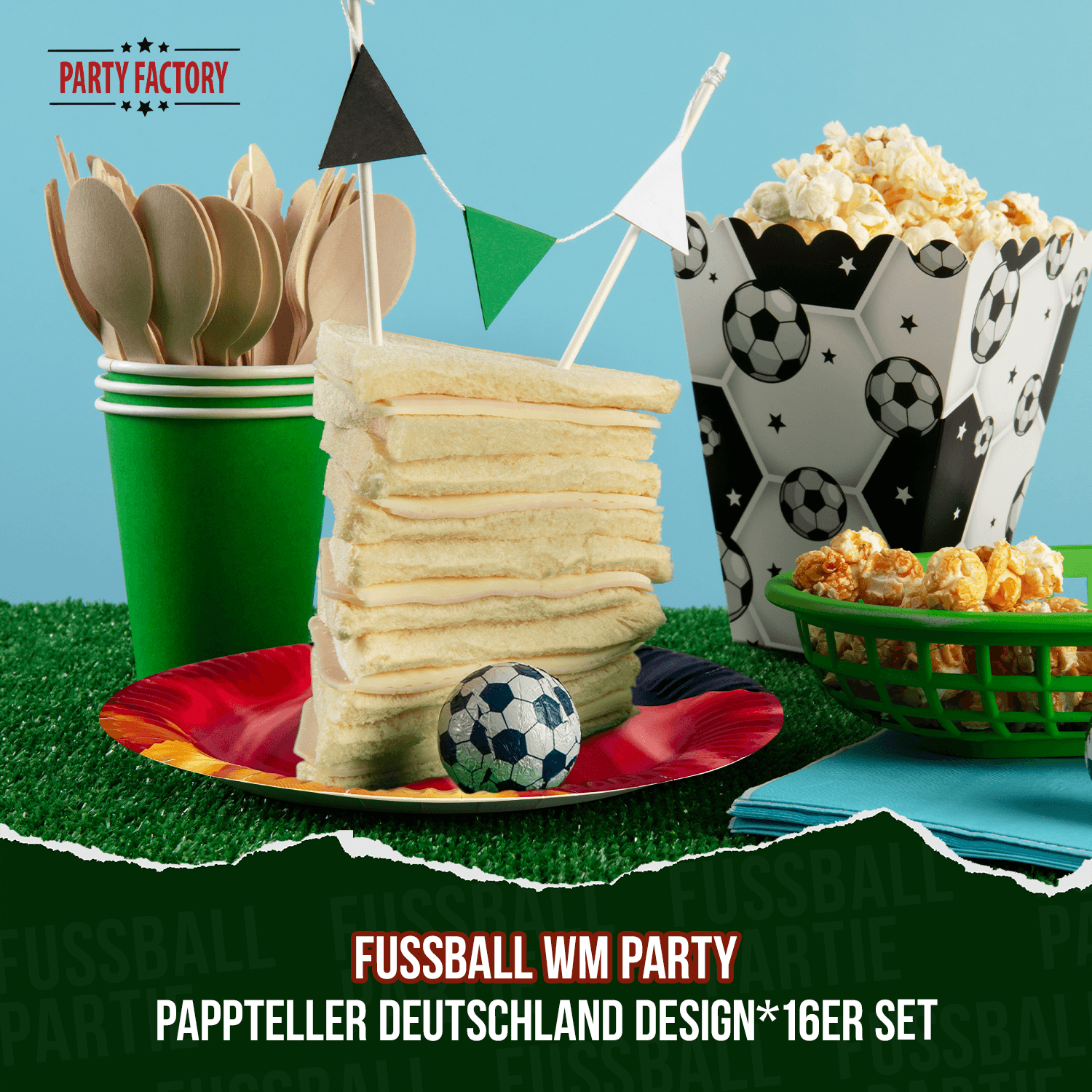 Fußball WM Partyset-2 Deutschland 74-tlg. Teller, Becher, Servietten, Wimpelkette & Tischdecke 4