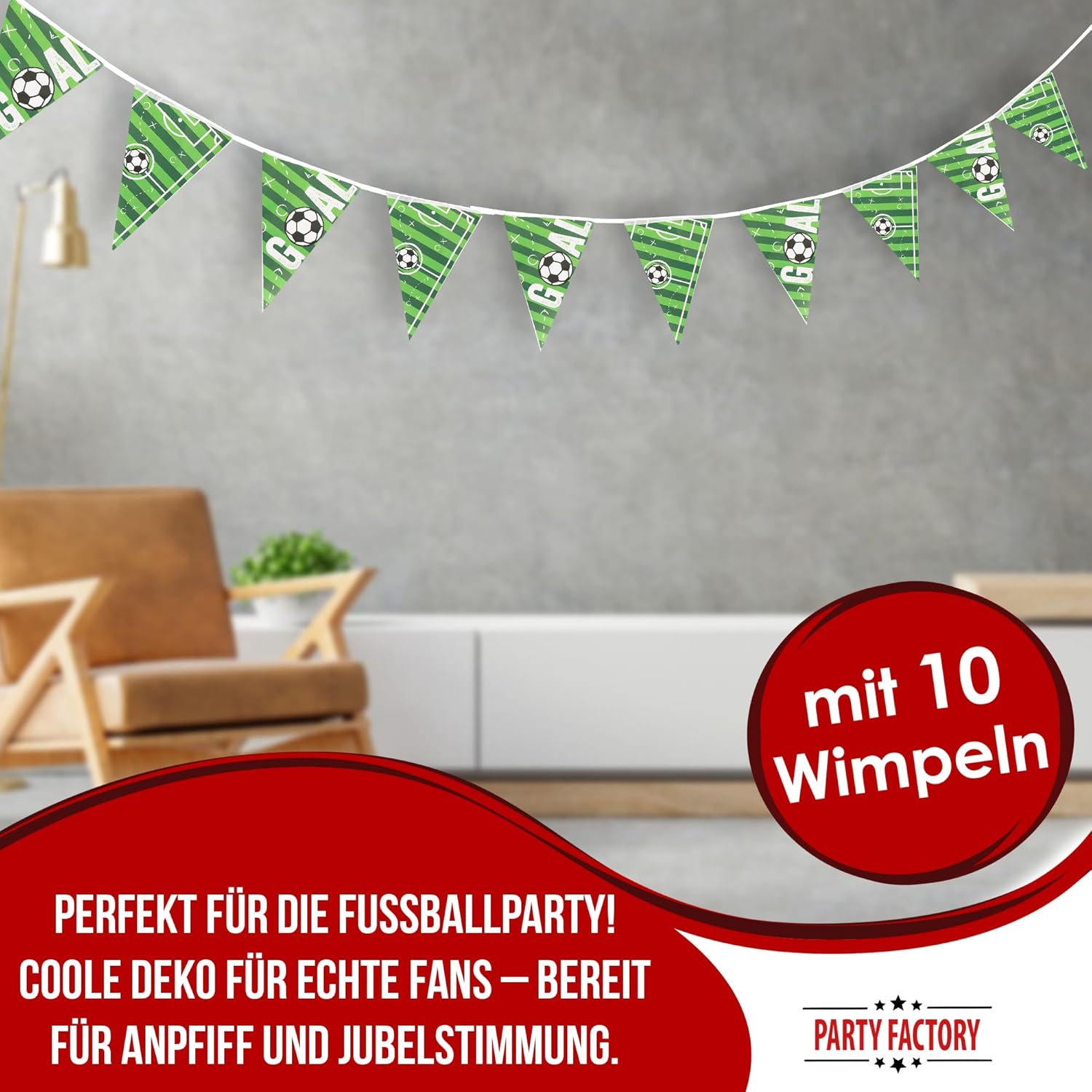 Fußball Wimpelkette Goal 4–5  m grün für Fußballparty 2