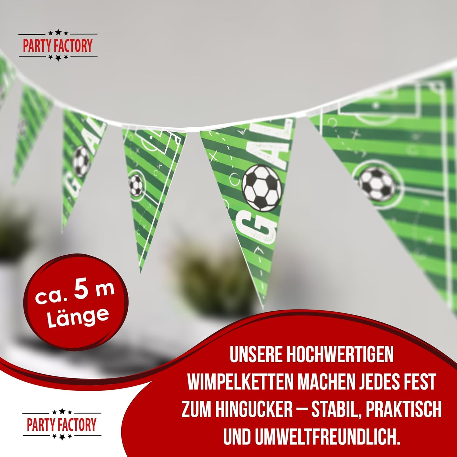 Fußball Wimpelkette Goal 4–5  m grün für Fußballparty 3