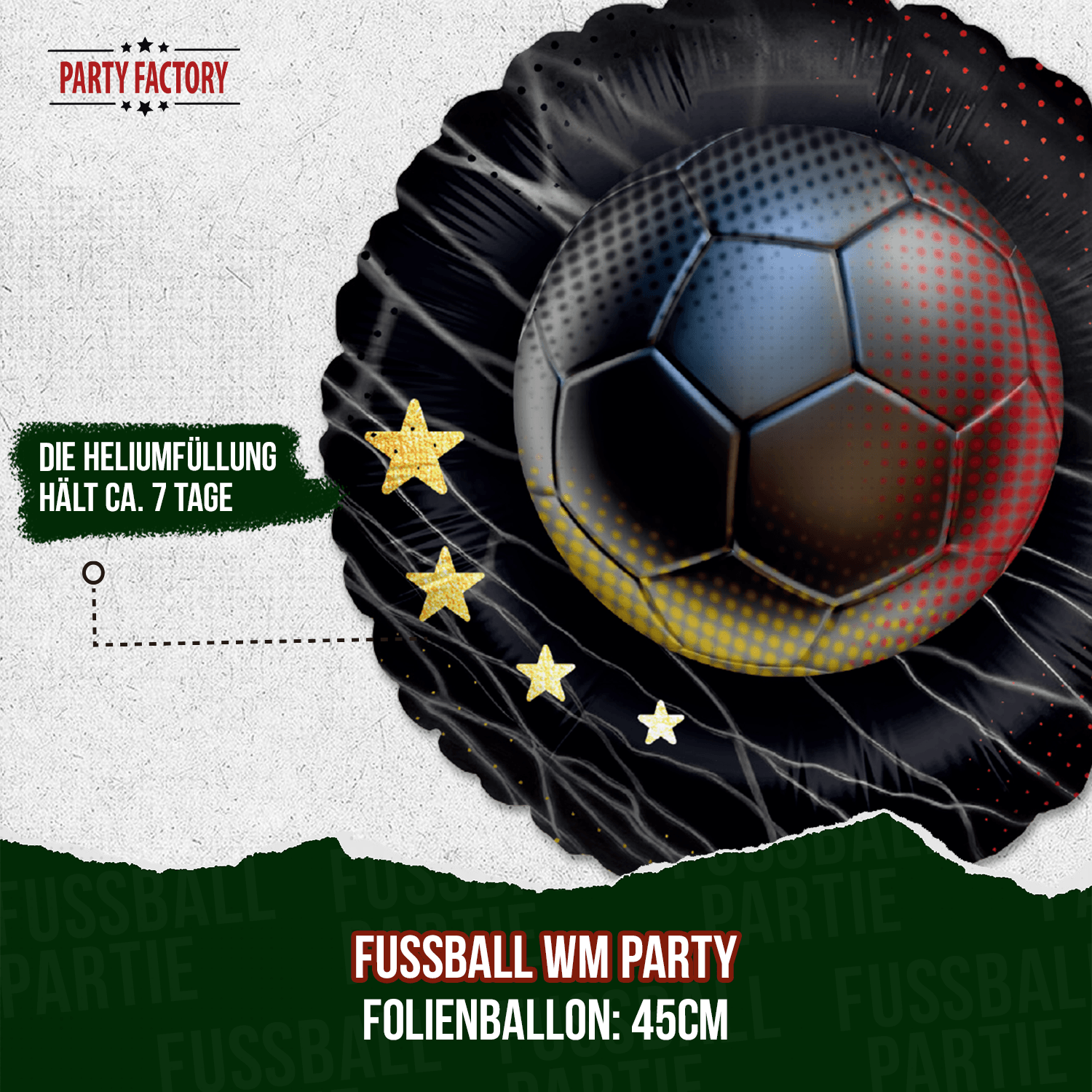 Fußball WM Folienballon Rund Deutschland 4 Sterne ⌀45 cm EM Party Deko 4