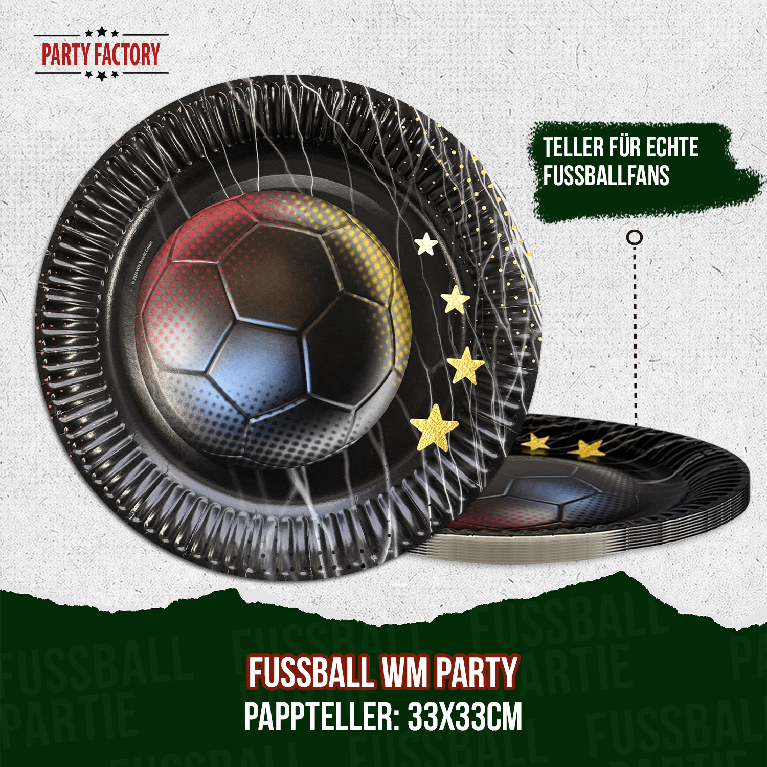 Fußball WM Pappteller Deutschland 4 Sterne 23 cm 8er Set Party Deko 4