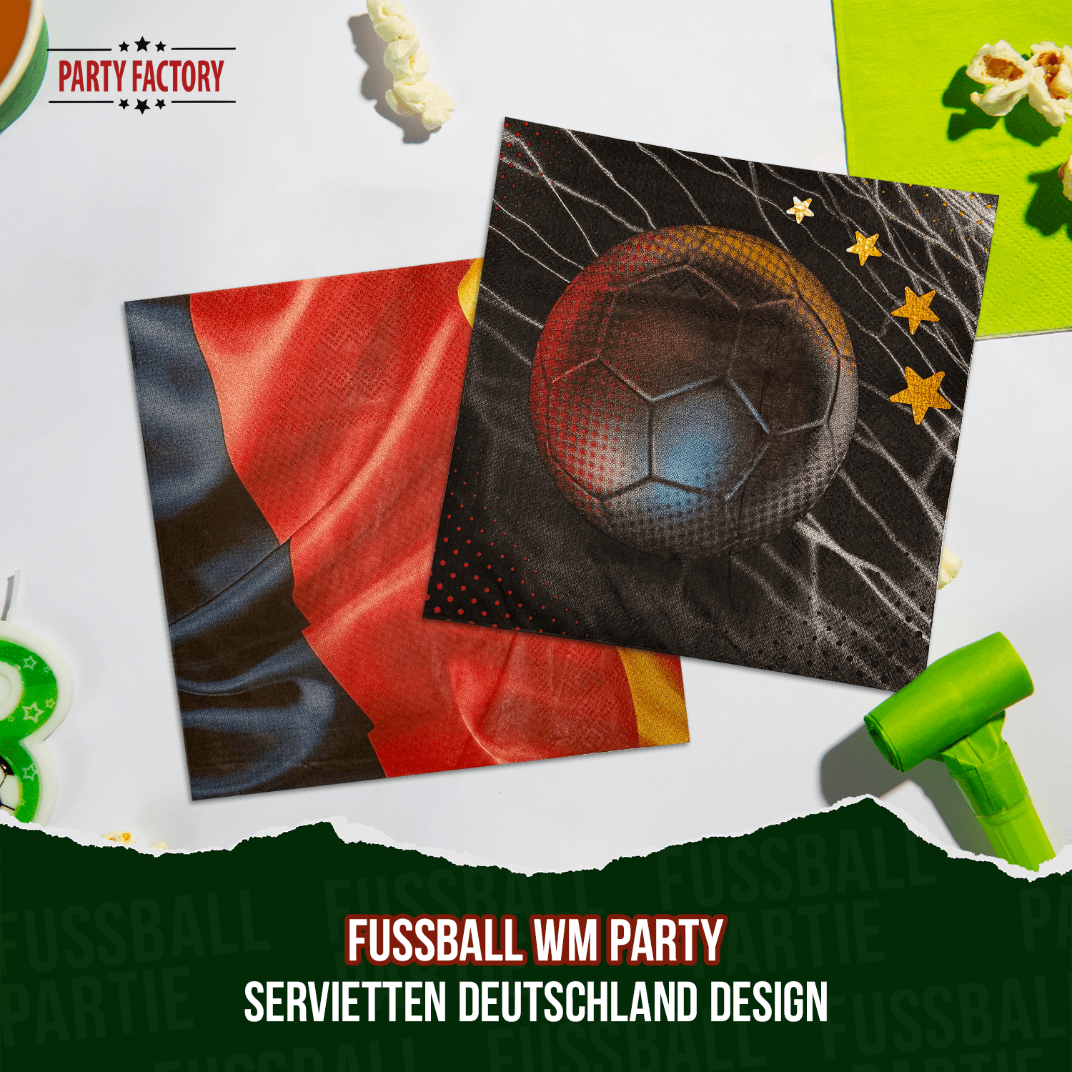 Fußball WM Servietten Deutschland 4 Sterne und Flagge 3-lagig 20er Set EM Party Deko 3