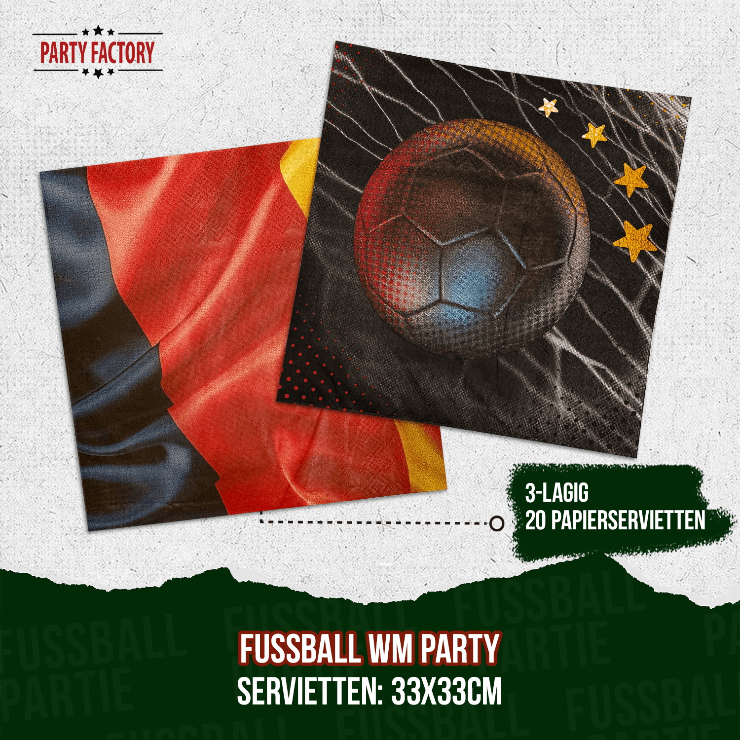 Fußball WM Servietten Deutschland 4 Sterne und Flagge 3-lagig 20er Set EM Party Deko 4