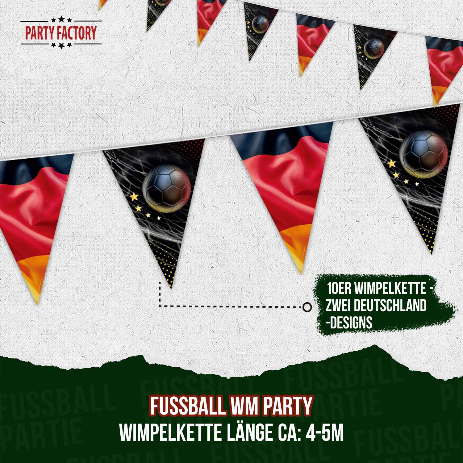 Fußball WM Wimpelkette Deutschland 4 Sterne 4-5 m EM Party Deko 4