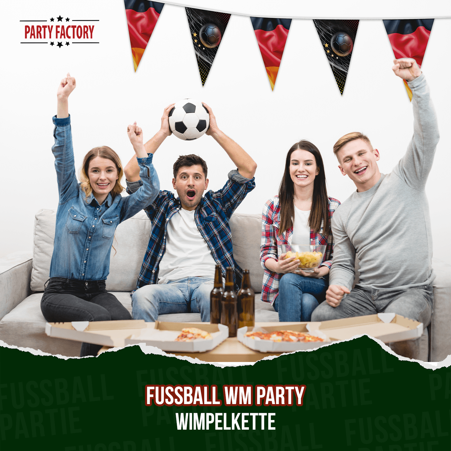 Fußball WM Wimpelkette Deutschland 4 Sterne 4-5 m EM Party Deko 6