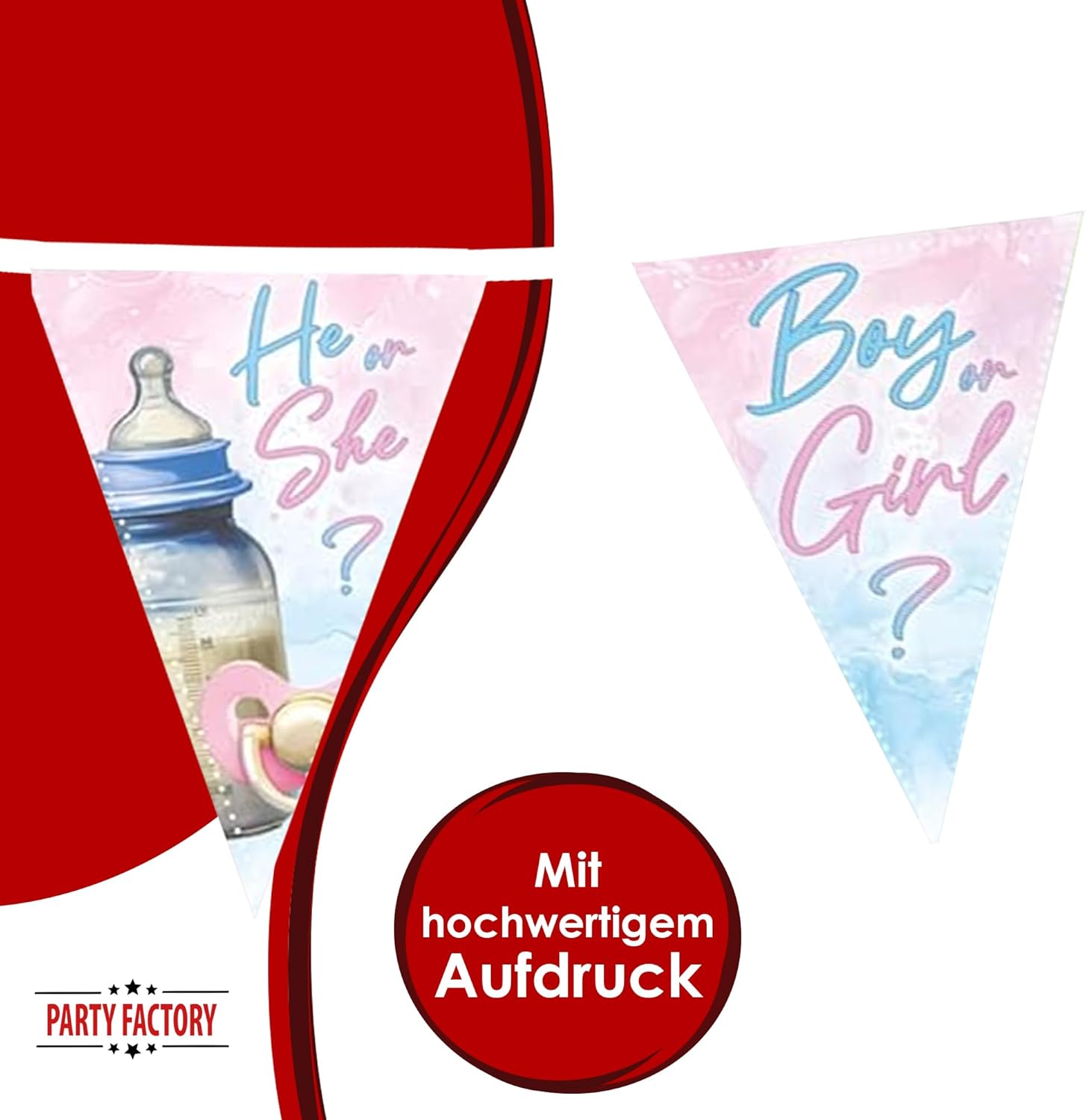 Gender Reveal Wimpelkette Rosa 4–5 m – süße Deko für Babyparty & Reveal 4